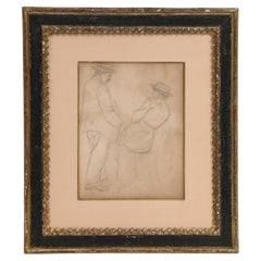 Vintage Odilon Roche Signed Drawing on Paper, "Sketch of Couple, Bandol, France", 1934