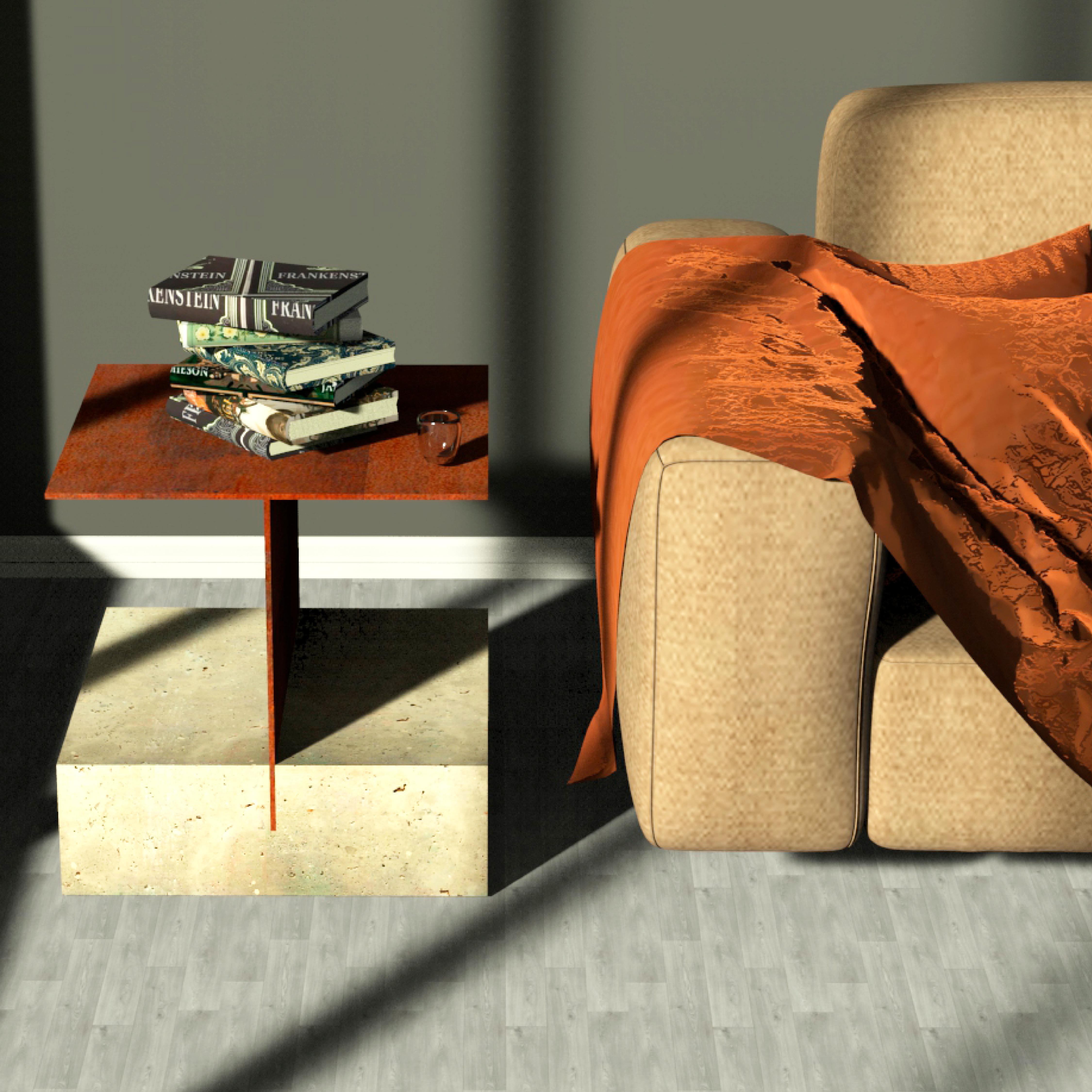 Table d'appoint en marbre Odín Mobilier Design Contemporary Grès et Fer Oxydé Espagne en vente 2