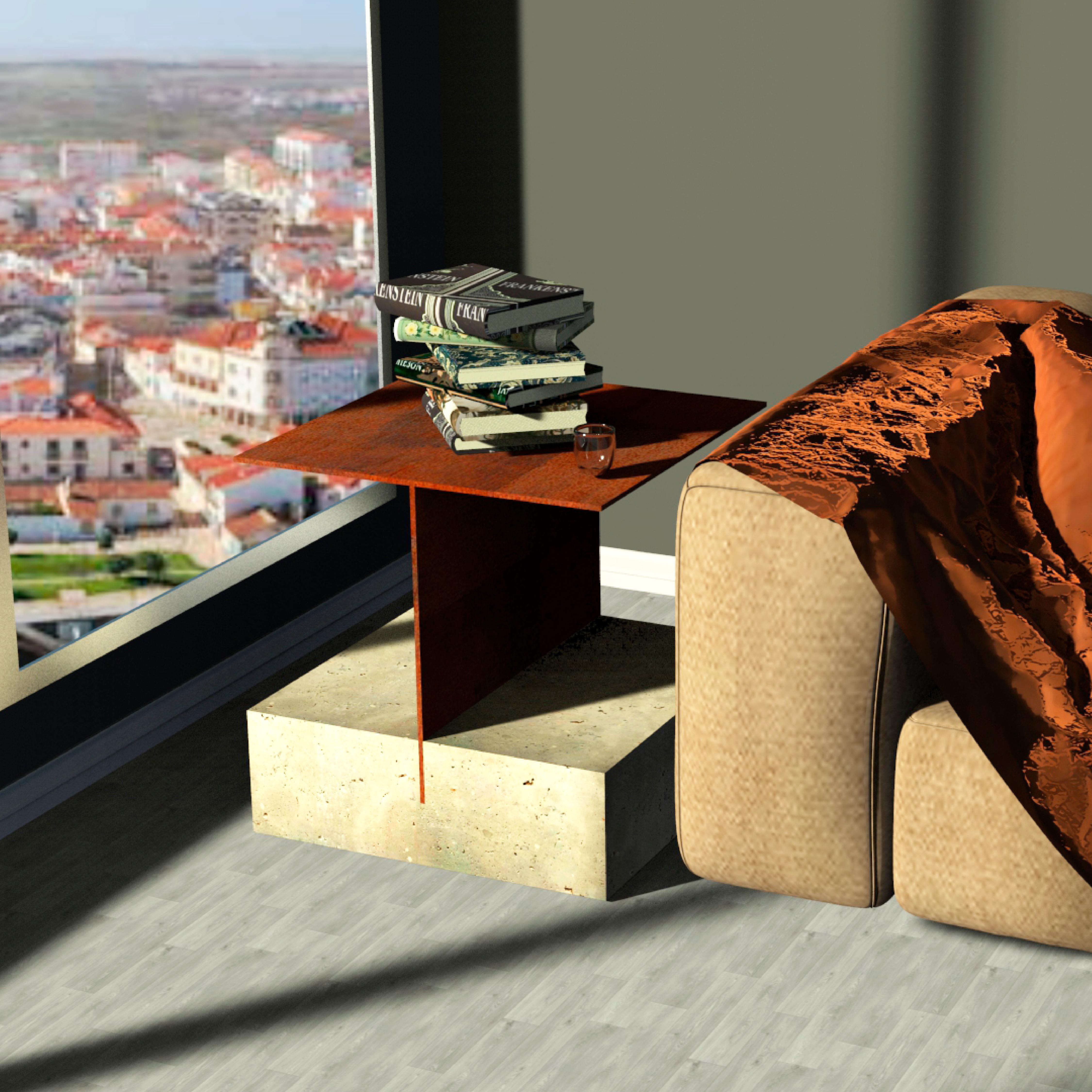 Table d'appoint en marbre Odín Mobilier Design Contemporary Grès et Fer Oxydé Espagne en vente 3