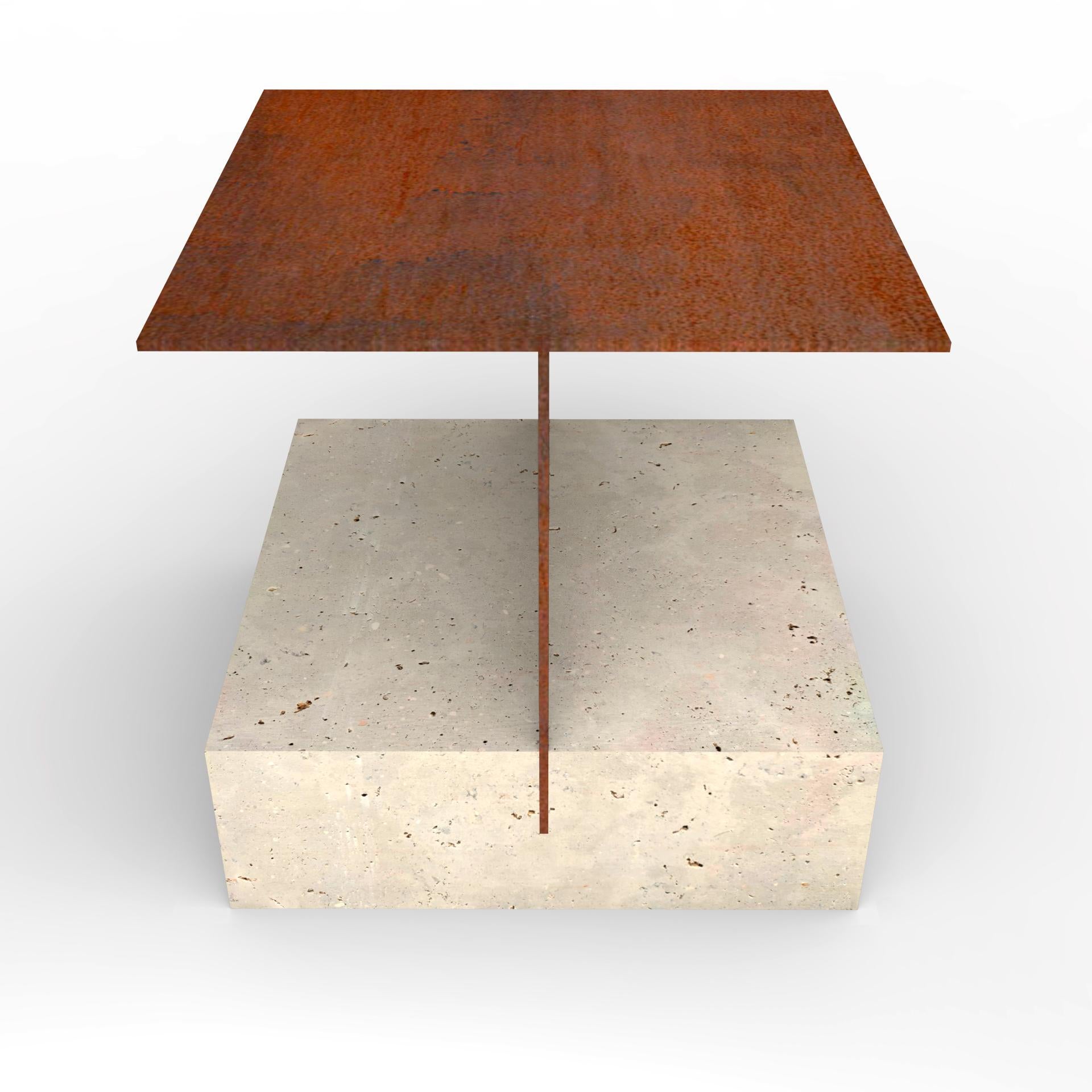 Moderne Table d'appoint en marbre Odín Mobilier Design Contemporary Grès et Fer Oxydé Espagne en vente