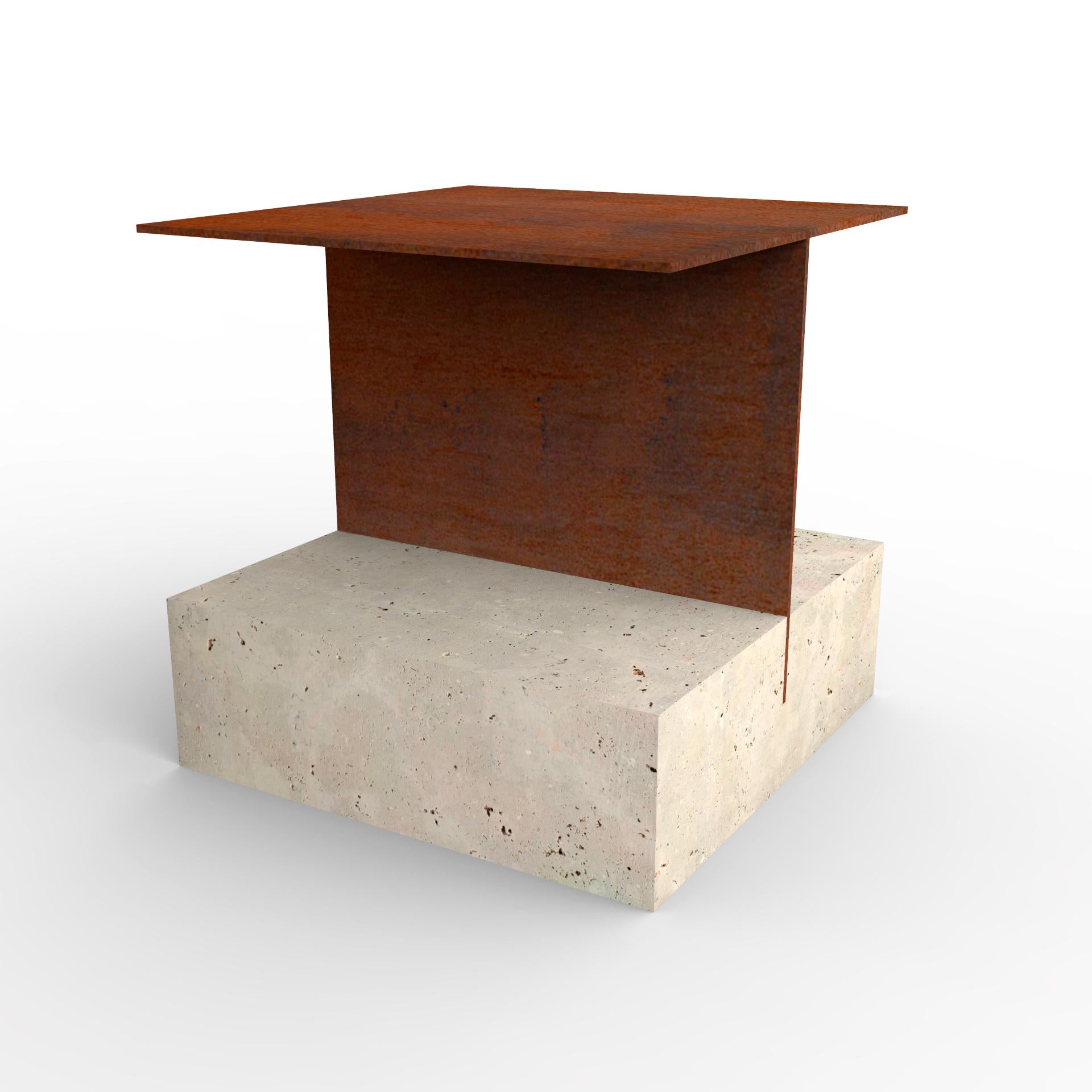 XXIe siècle et contemporain Table d'appoint en marbre Odín Mobilier Design Contemporary Grès et Fer Oxydé Espagne en vente