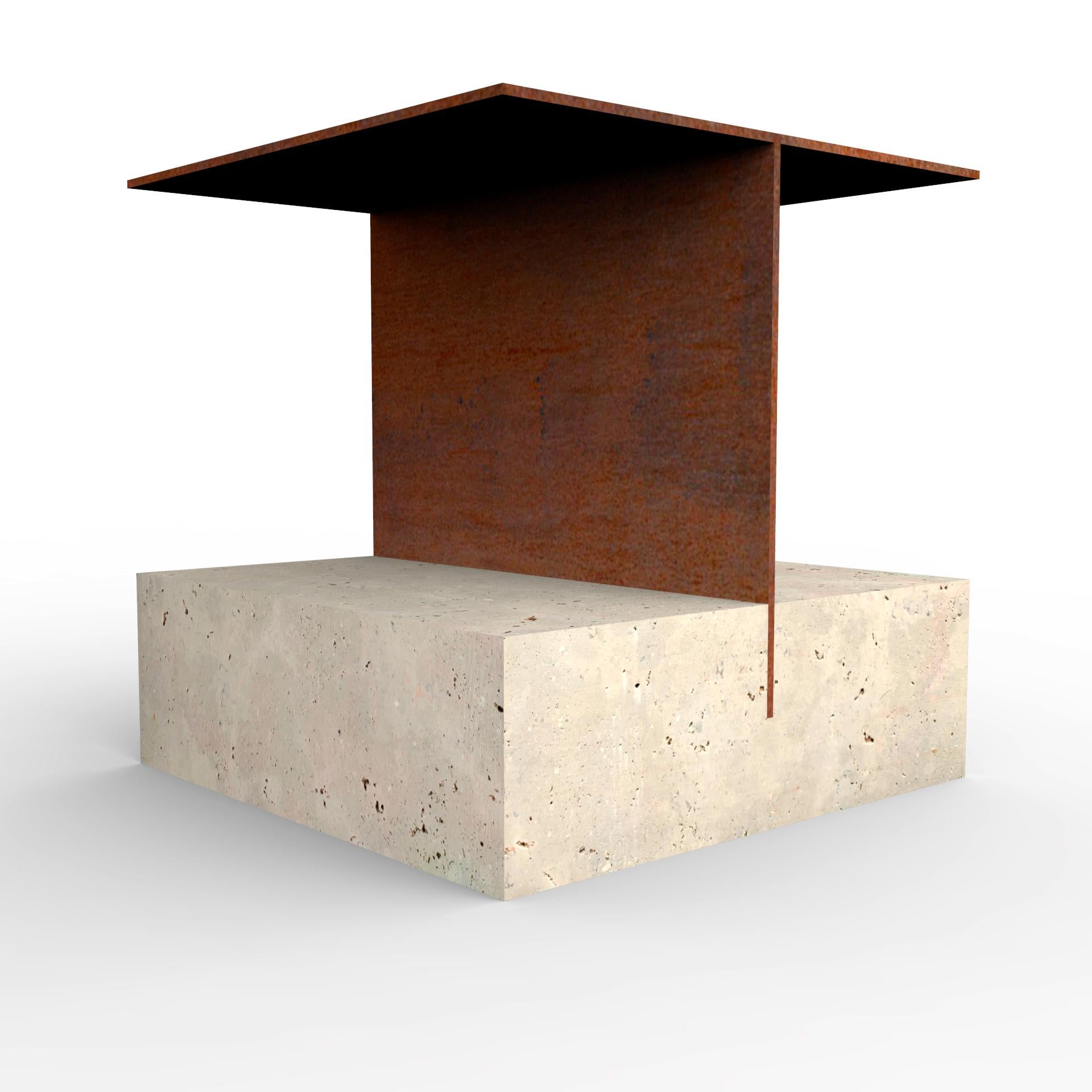 Métal Table d'appoint en marbre Odín Mobilier Design Contemporary Grès et Fer Oxydé Espagne en vente