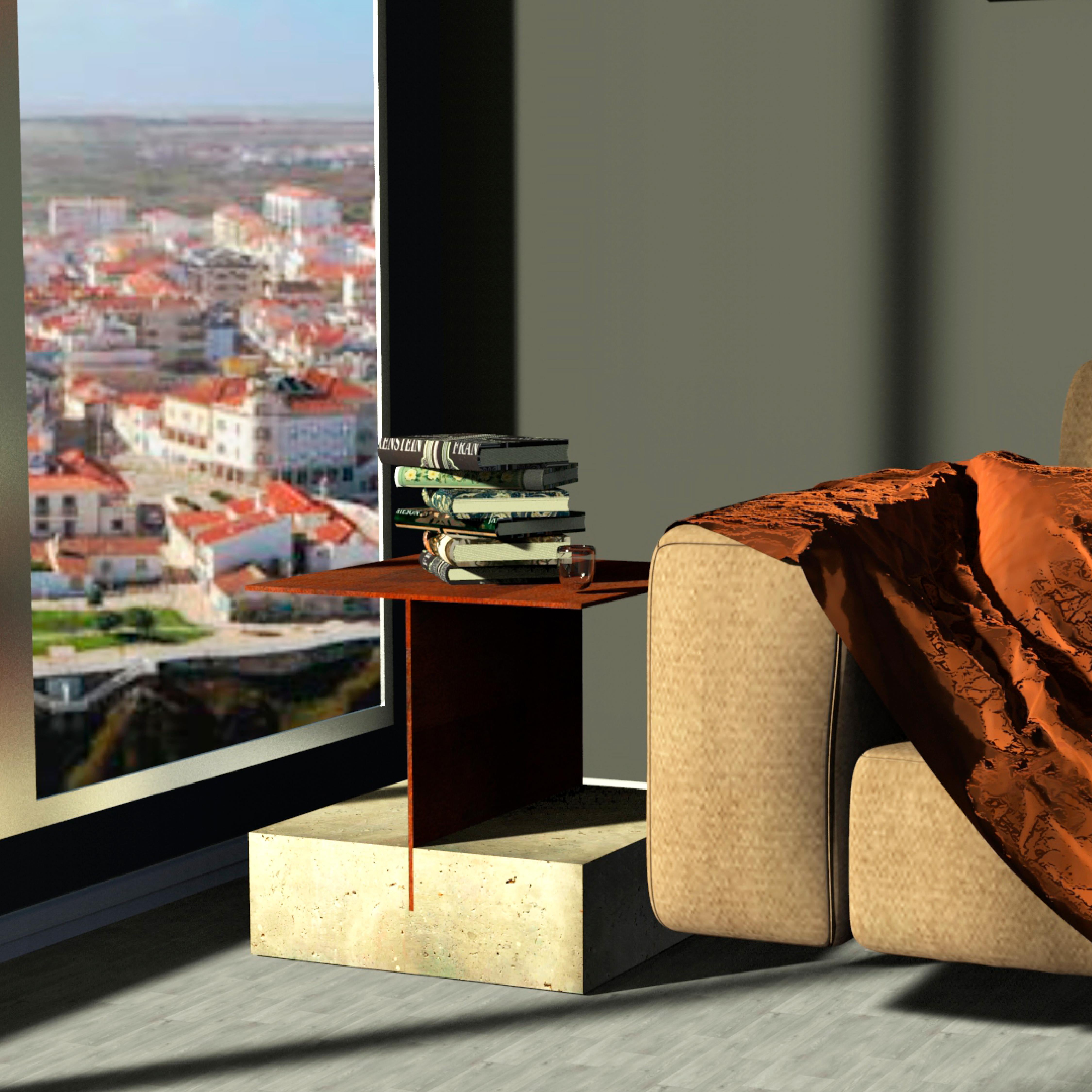 Table d'appoint en marbre Odín Mobilier Design Contemporary Grès et Fer Oxydé Espagne en vente 1
