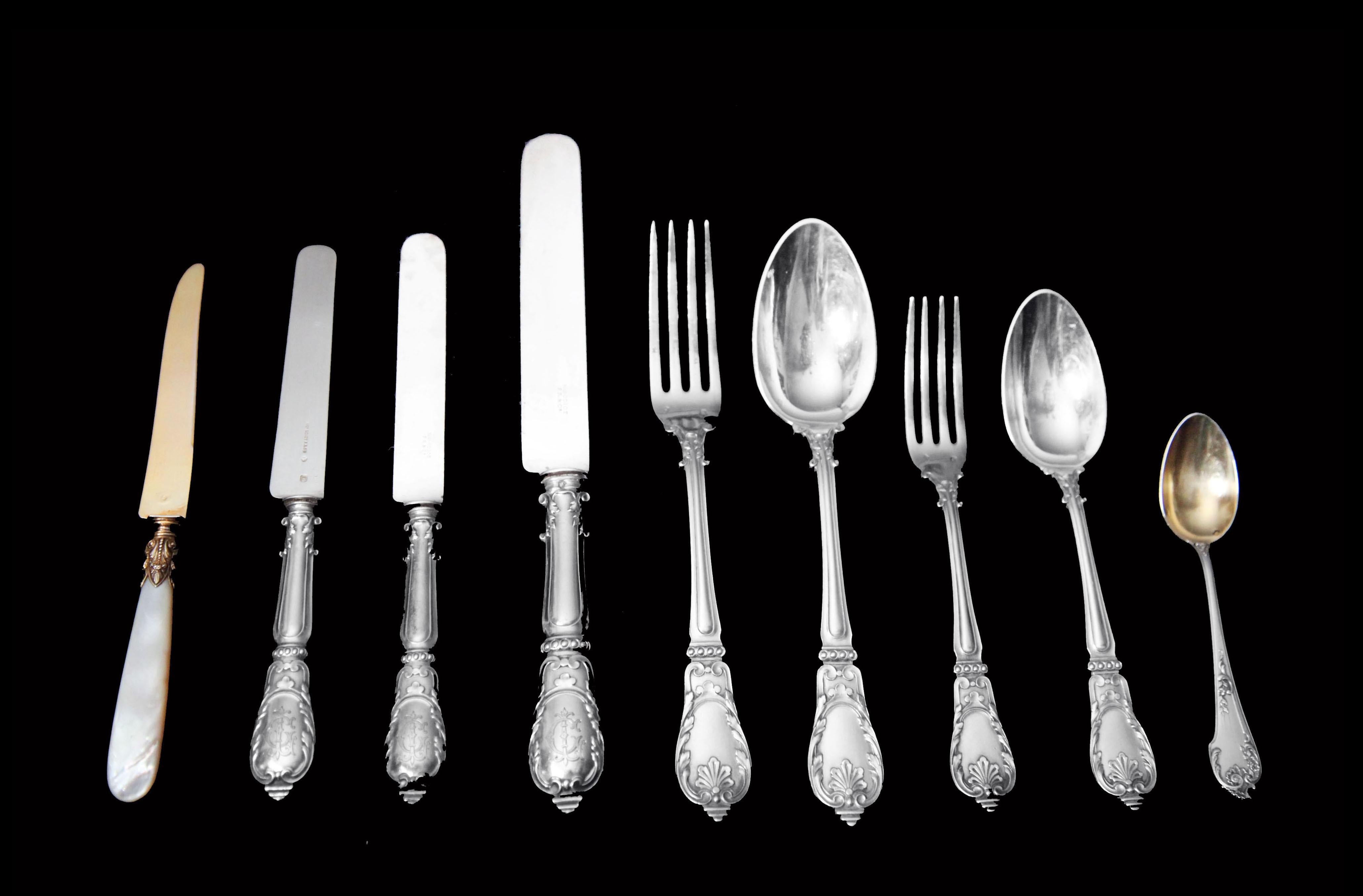 Direct from a Private Mansion in Paris, A Magnificent 126pc. 19th Century French 950 Sterling Silver Flatware Set by the World's Premier French Silversmith 