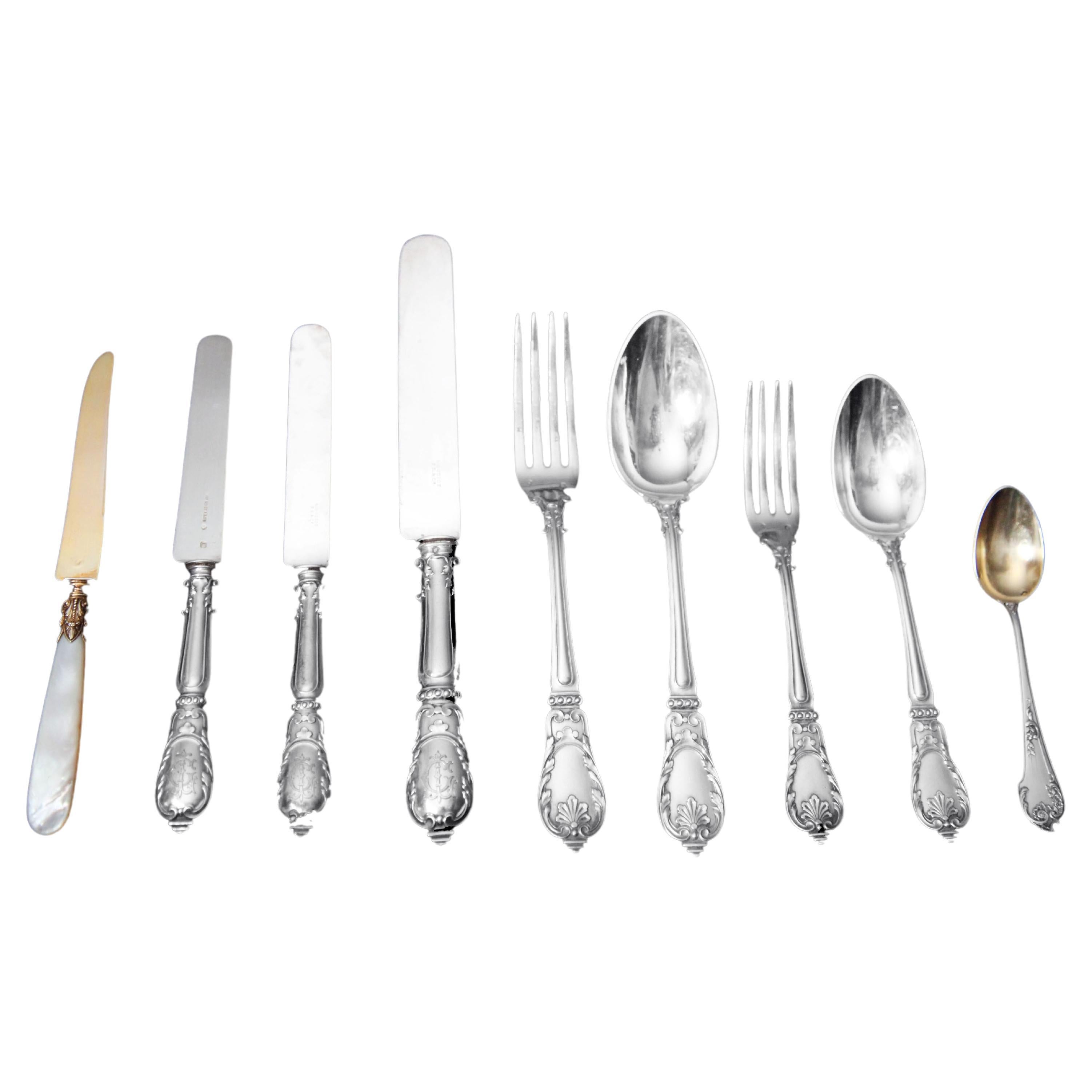 Odiot - 126pc. Antique 19th Century French 950 Sterling Silver Flatware Set For Sale