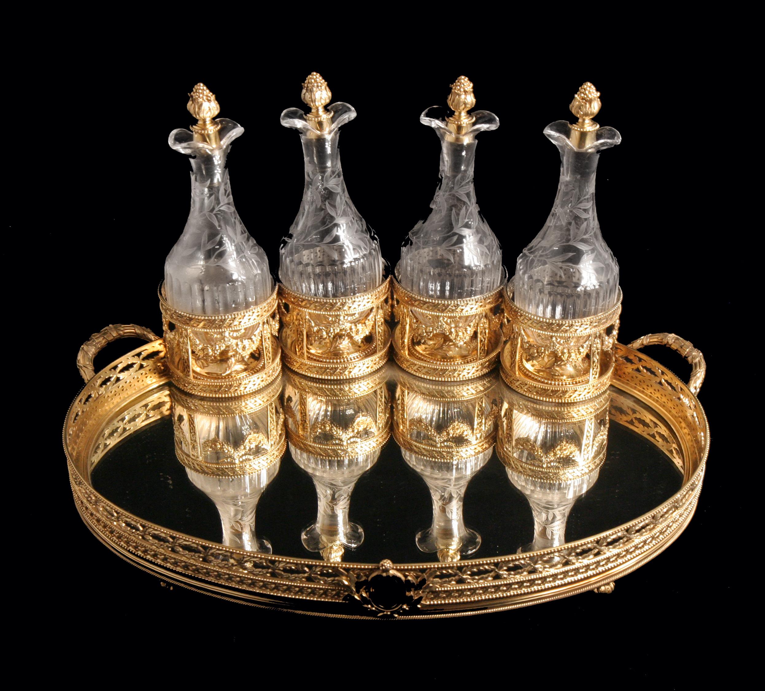 Late 19th Century Odiot - 17pc Napoleon III Gold Plated Sterling Silver (Vermeil) Decanter Set For Sale