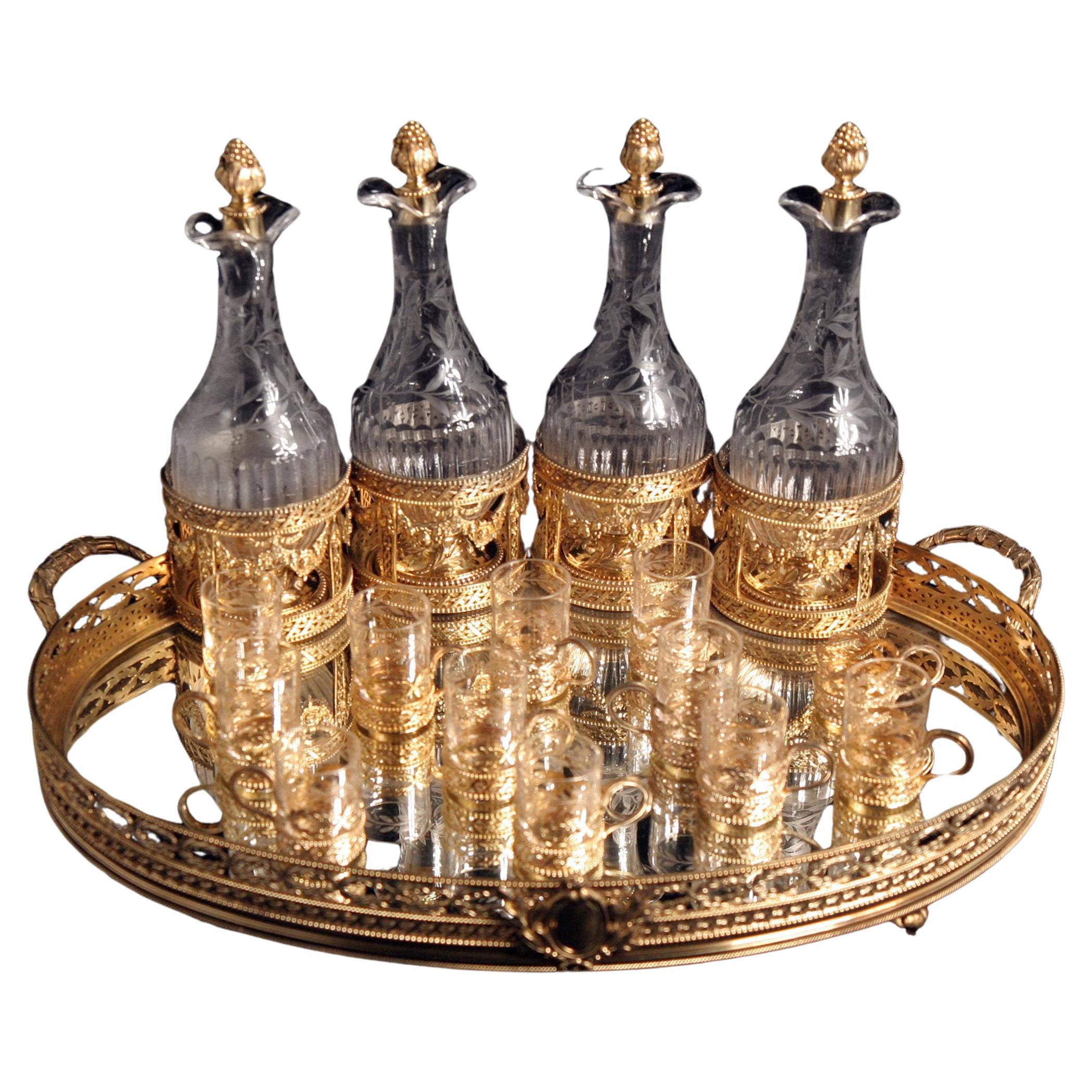 Odiot - 17pc Napoleon III Gold Plated Sterling Silver (Vermeil) Decanter Set For Sale