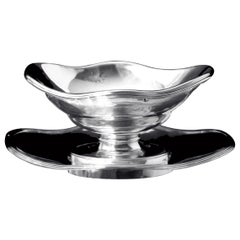 Odiot - Saucière Louis XVI en argent 950 du 19ème siècle, 4 pièces, écusson noble