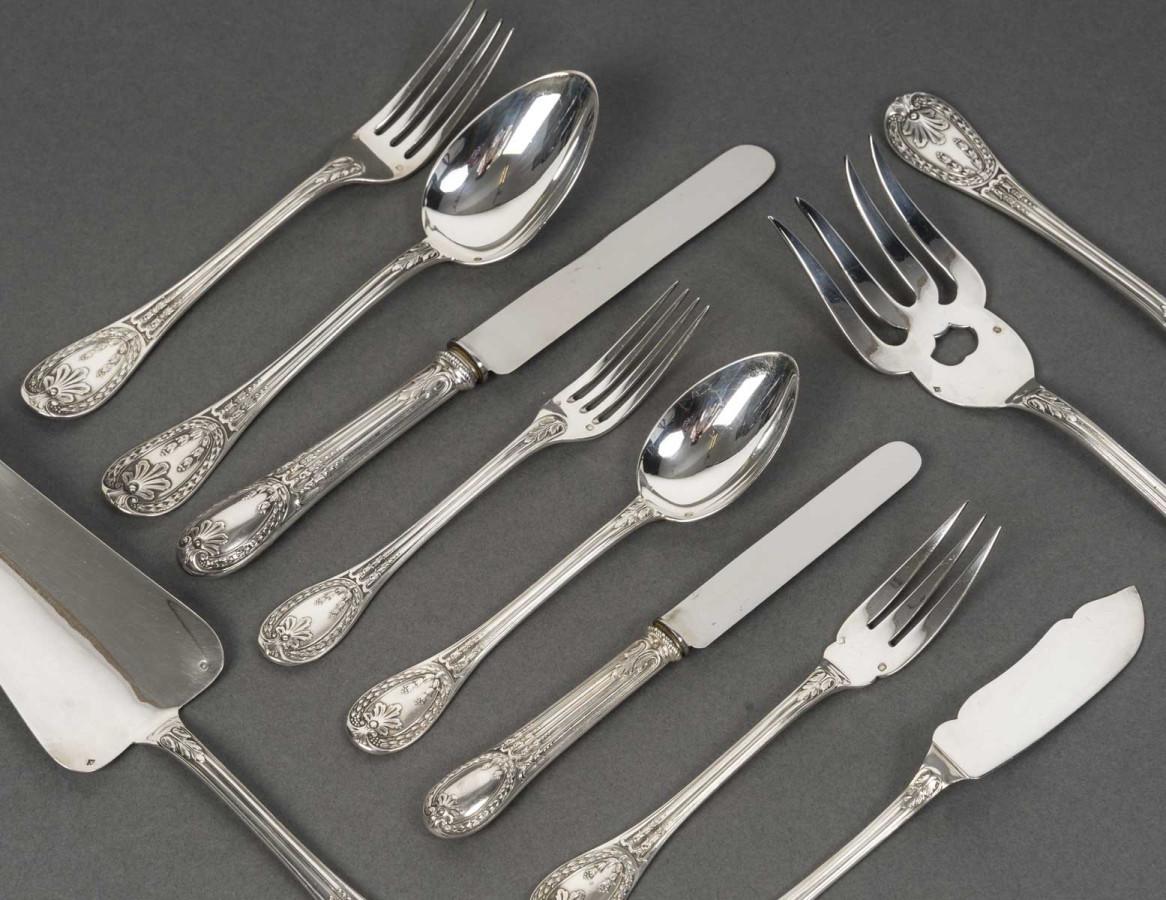 ODIOT - Cubertería de plata maciza de 99 piezas, modelo 