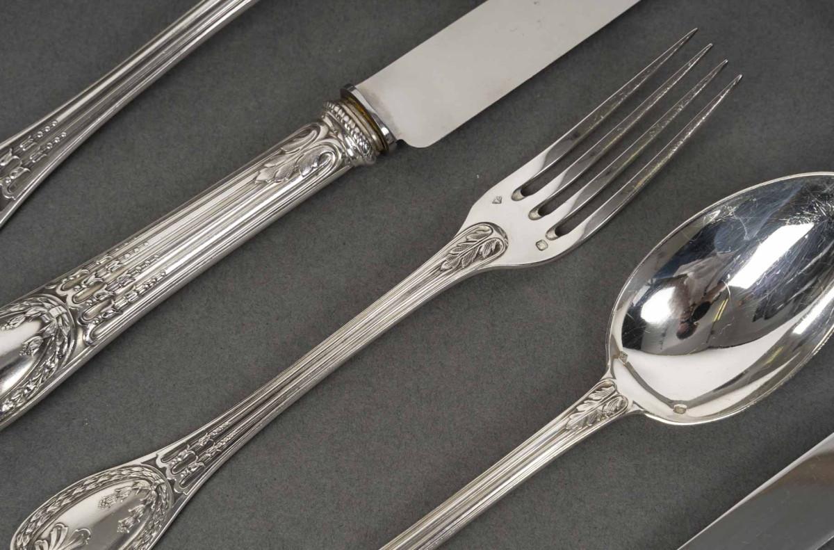 ODIOT - Cubertería de plata maciza de 99 piezas, modelo 