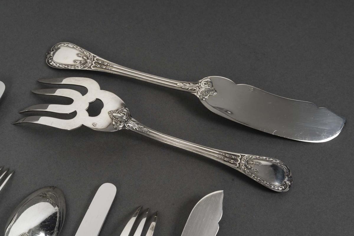 ODIOT - Cubertería de plata maciza de 99 piezas, modelo 