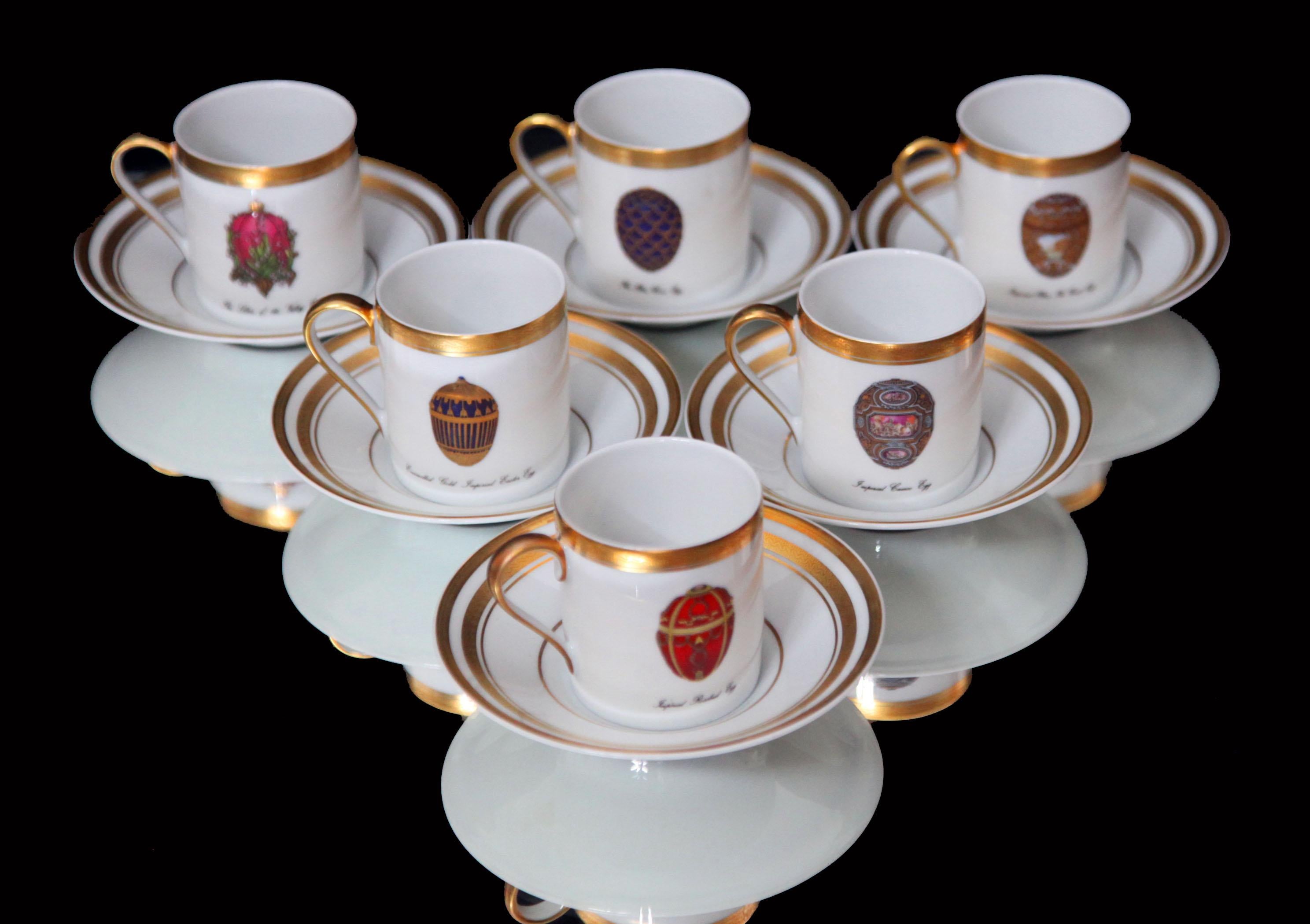 Napoléon III Odiot & Faberge - 9pc. Service à thé français en argent 950 + 6 tasses Faberge en vente