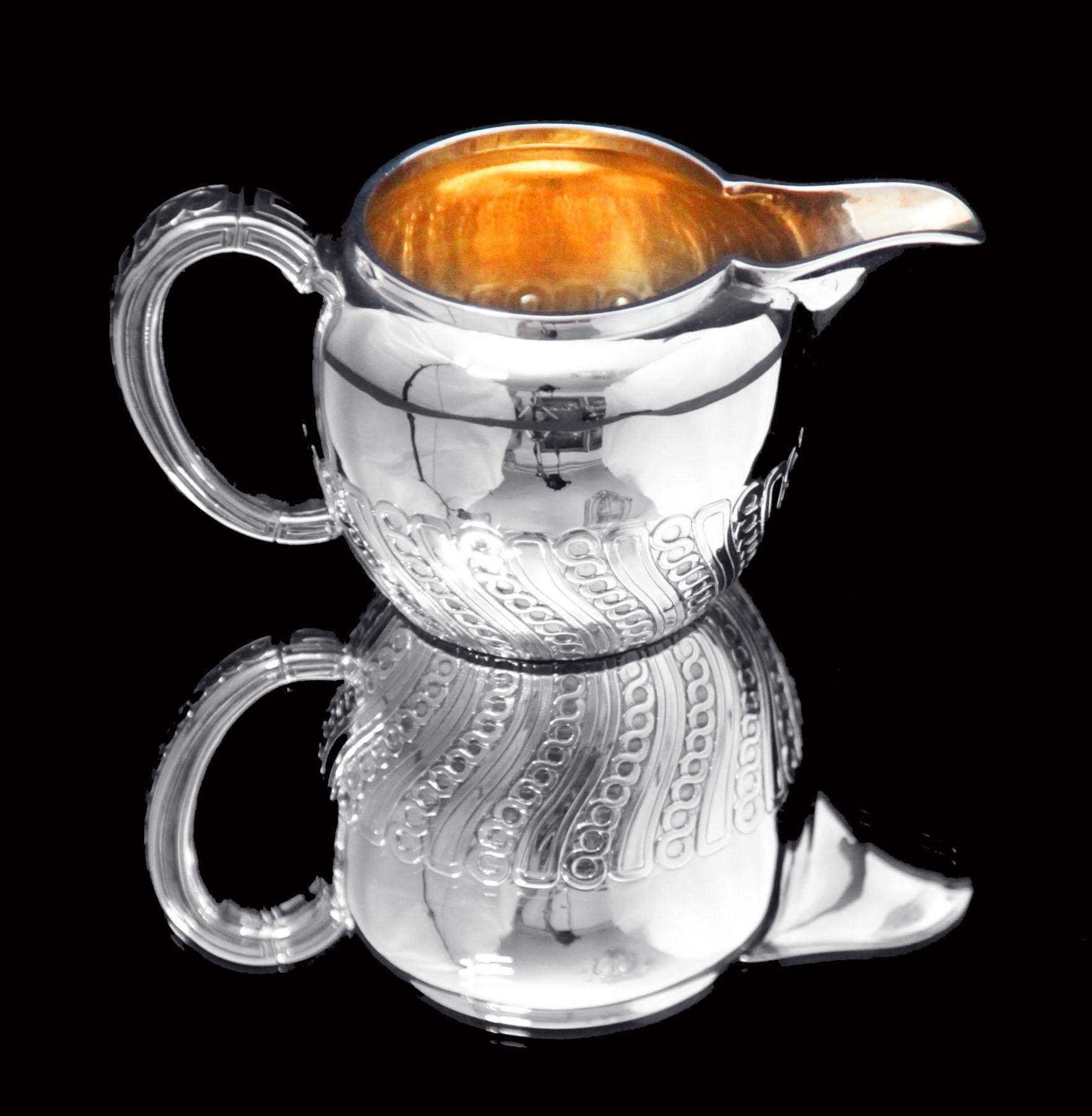 Odiot & Faberge - 9pc. French 950 Sterling Silver Tea Set + 6 Faberge Cups For Sale 5