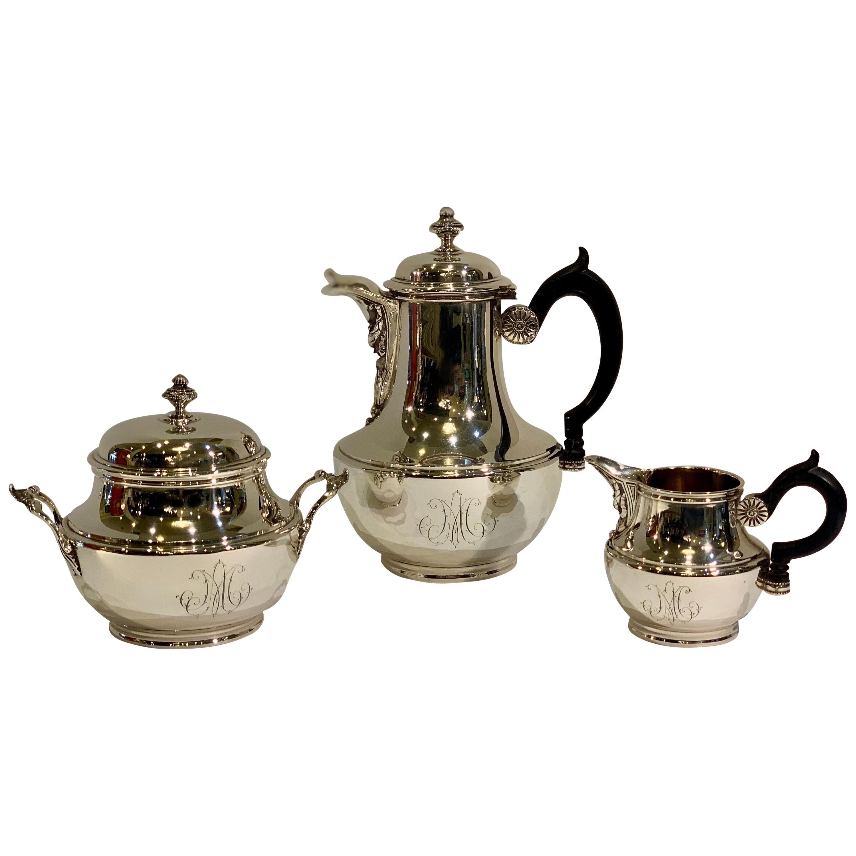 Jean-Baptiste-Claude Odiot Sterling Silver 3 Piece Breakfast Coffee or Tea Set