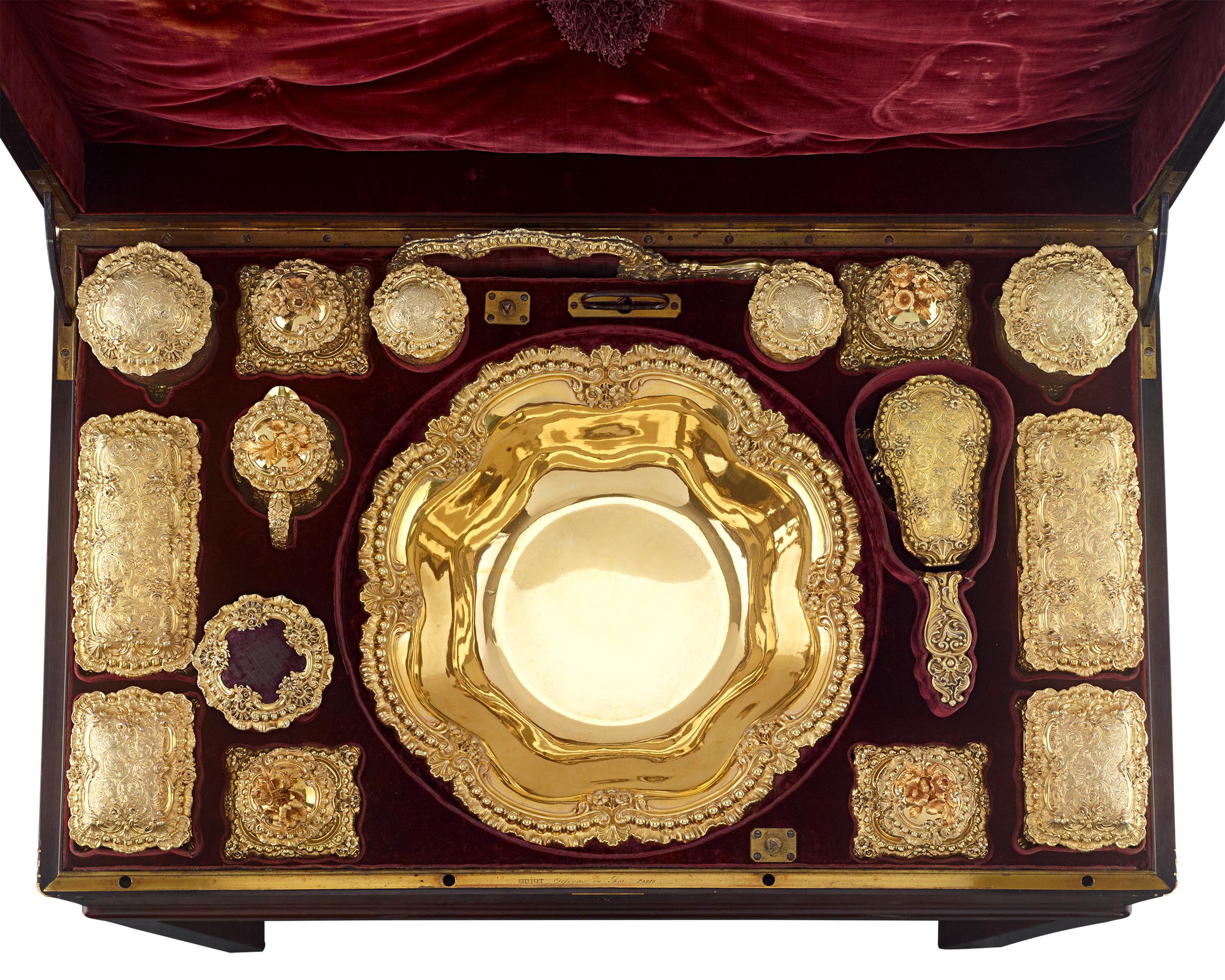 Regency Odiot French Empire Silver-Gilt Traveling Dressing Case