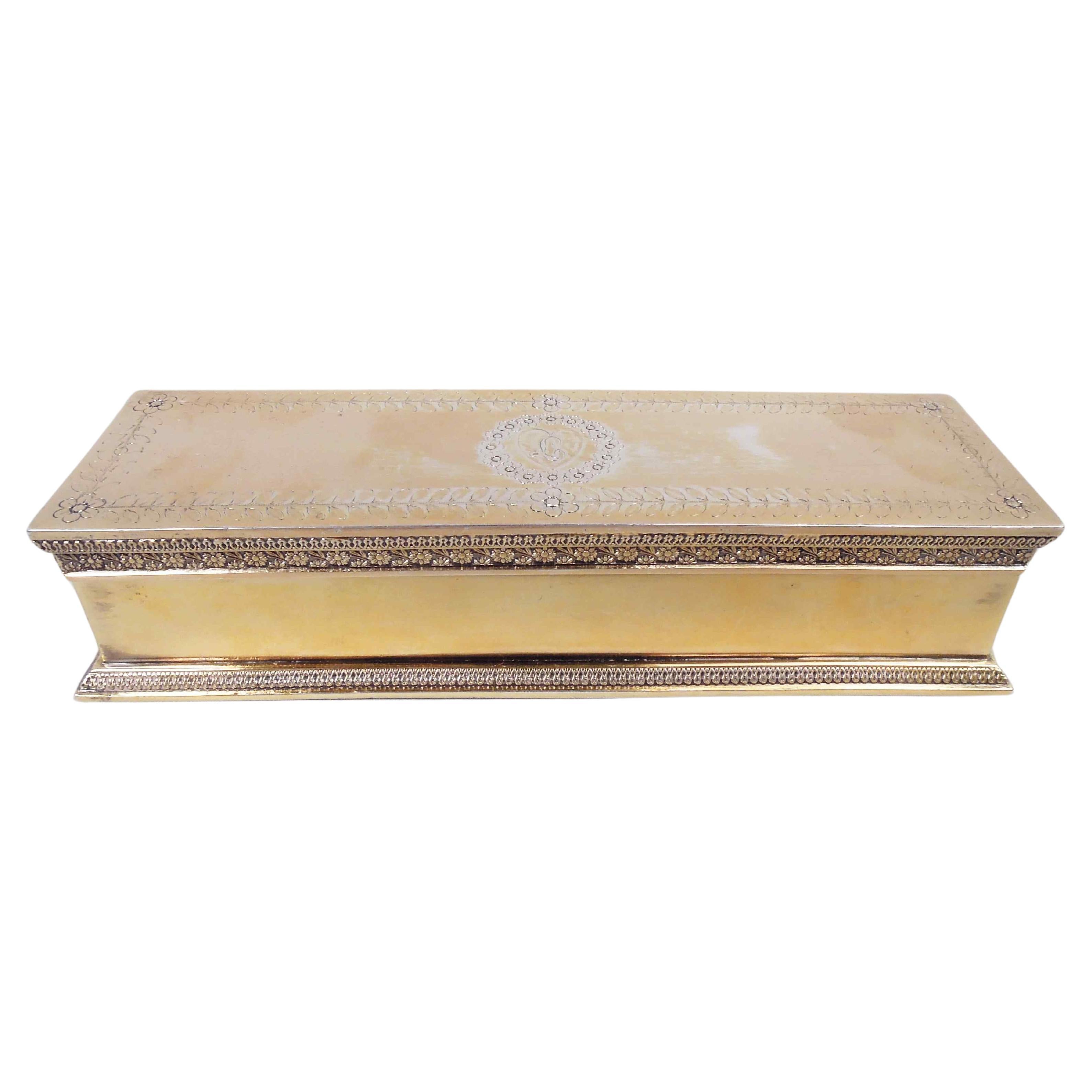 Odiot French Restauration Return of the Bourbons Silver Gilt Box For Sale