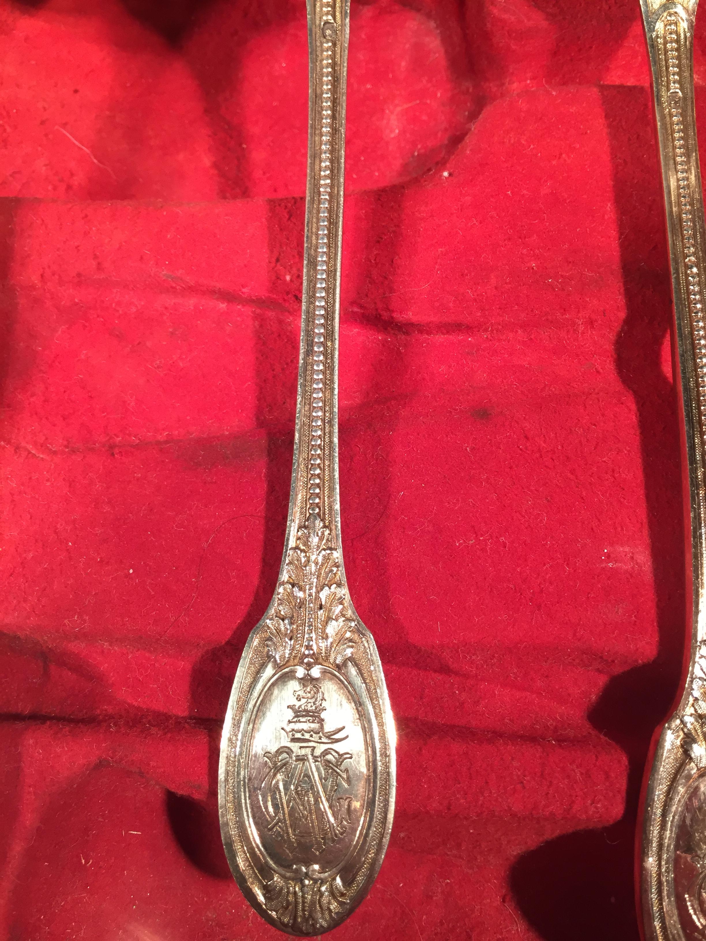 Odiot French Sterling Vermeil Dessert Flatware Set of 77 Pieces 12