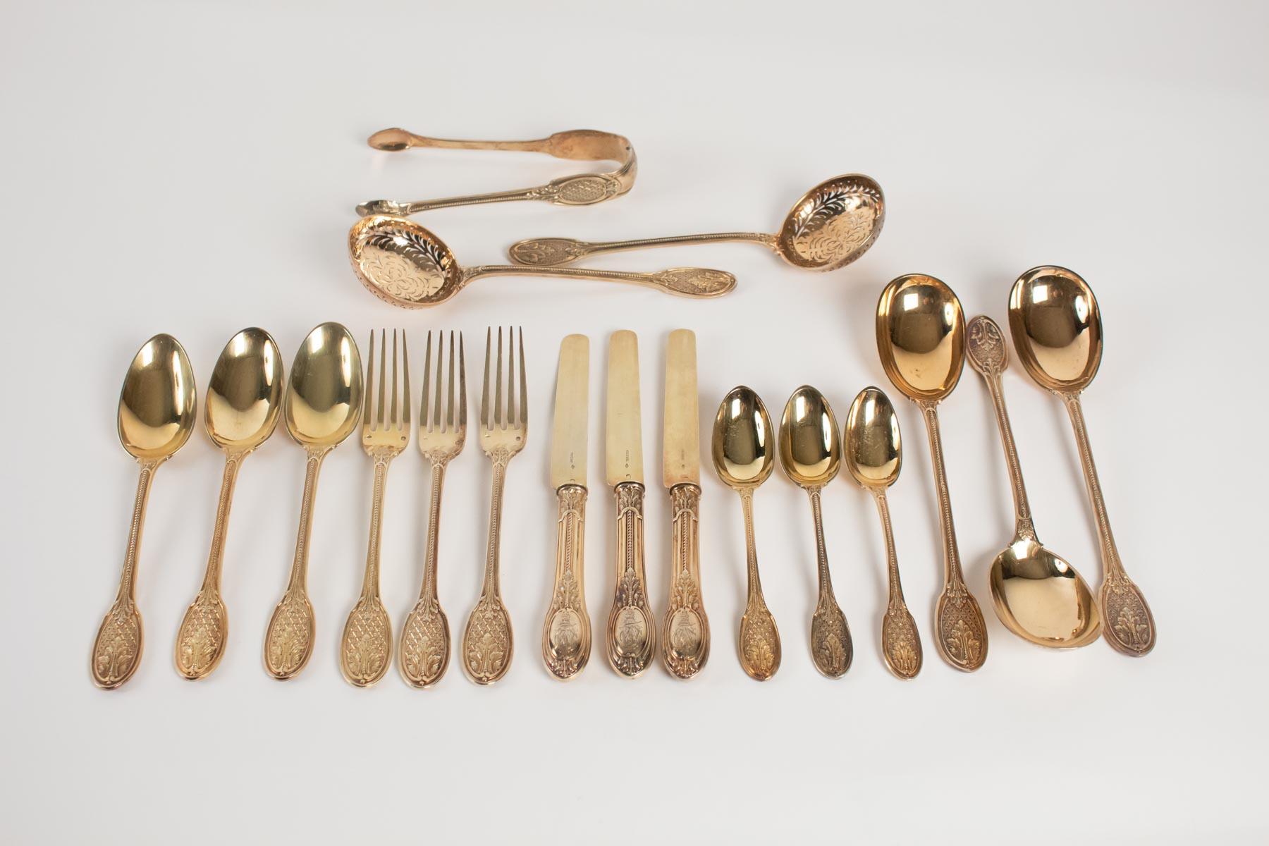Odiot Part of Vermeil gold Siver flatware French stamp from 1838 