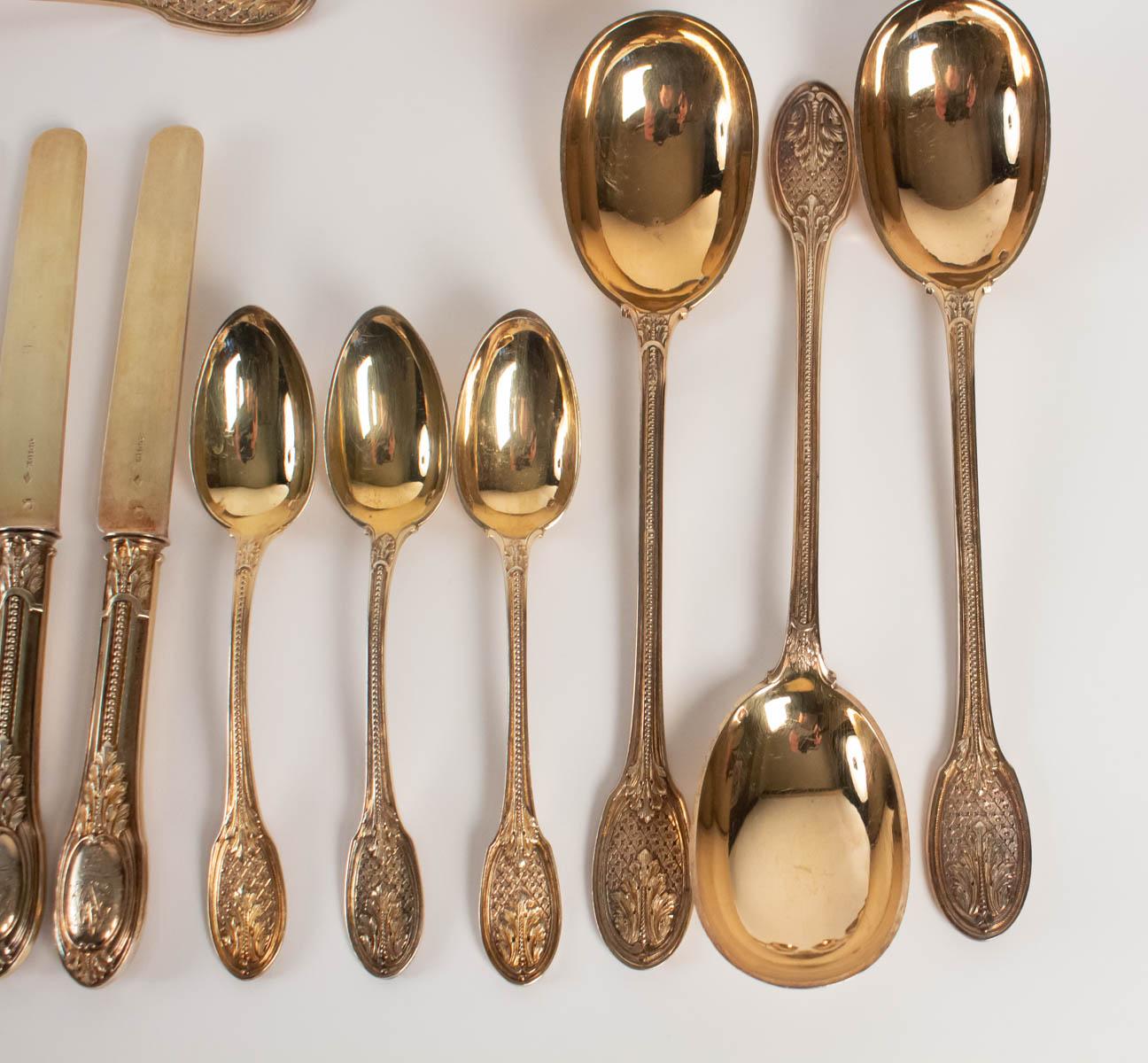 Late 19th Century Odiot French Sterling Vermeil Dessert Flatware Set of 77 Pieces