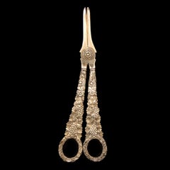 Odiot Grape Scissors 19th Century, Vermeil with Rich Wine Yard Style Chiseling