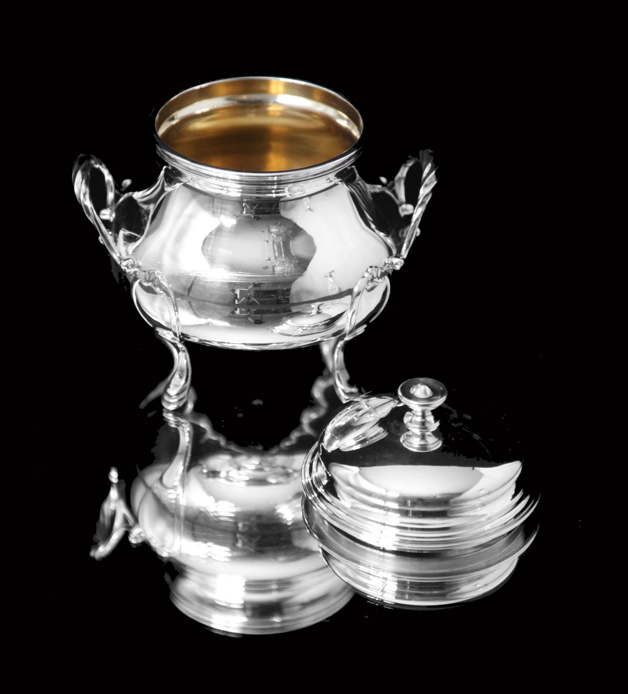 Odiot Henin - 5pc. Antique French 950 Sterling Silver Louis XVI Tea Set + Tray For Sale 3