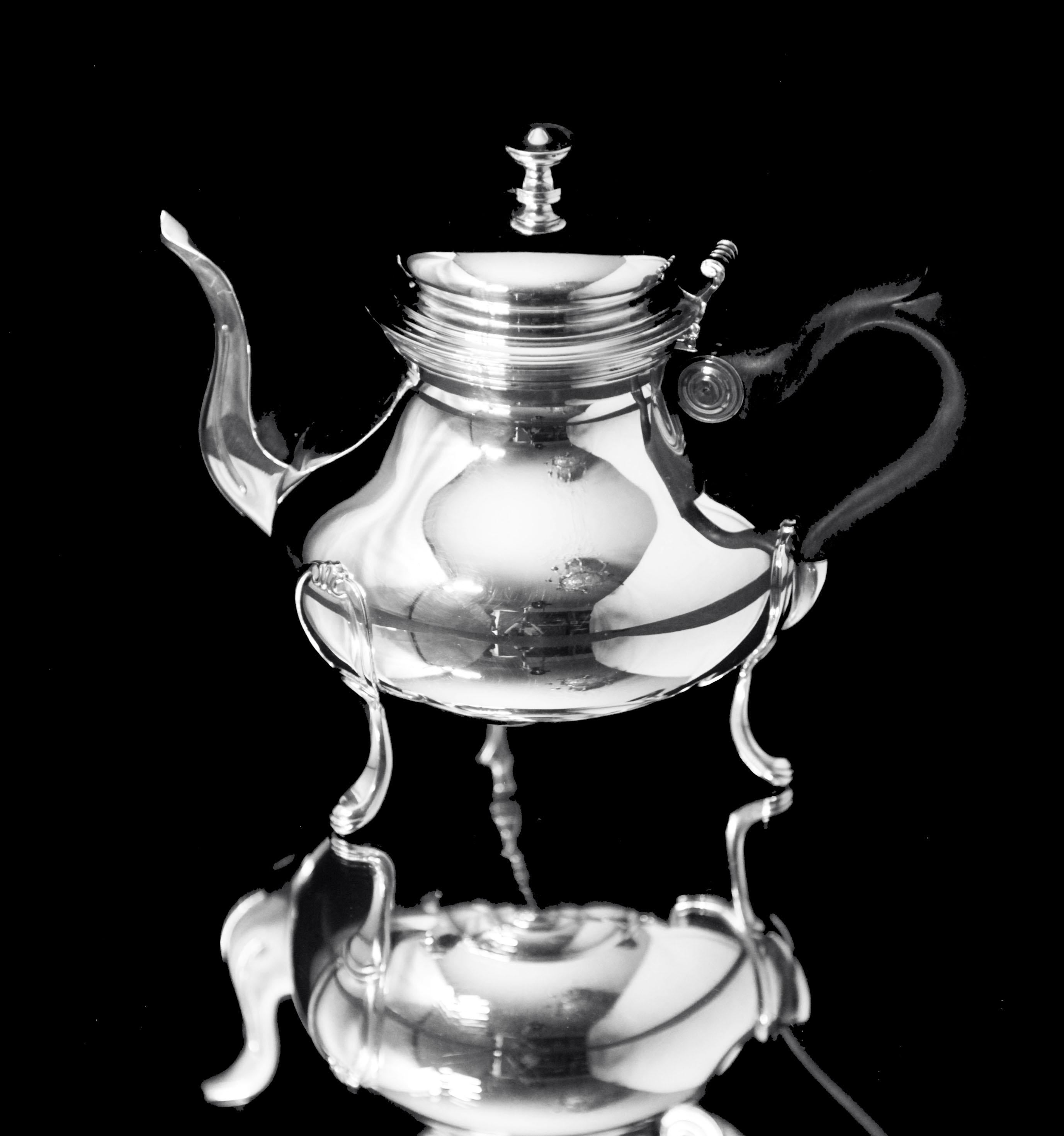 Odiot Henin - 5pc. Antique French 950 Sterling Silver Louis XVI Tea Set + Tray In Good Condition For Sale In Wilmington, DE