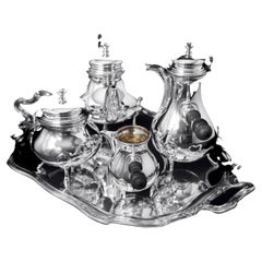 Odiot Henin - 5pc. Antique French 950 Sterling Silver Louis XVI Tea Set + Tray