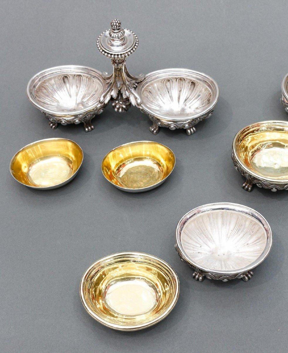 Odiot - Paar Doppelte Salzstreuer und zwei einzelne Silberschalen aus dem 19. Jahrhundert (Französisch) im Angebot