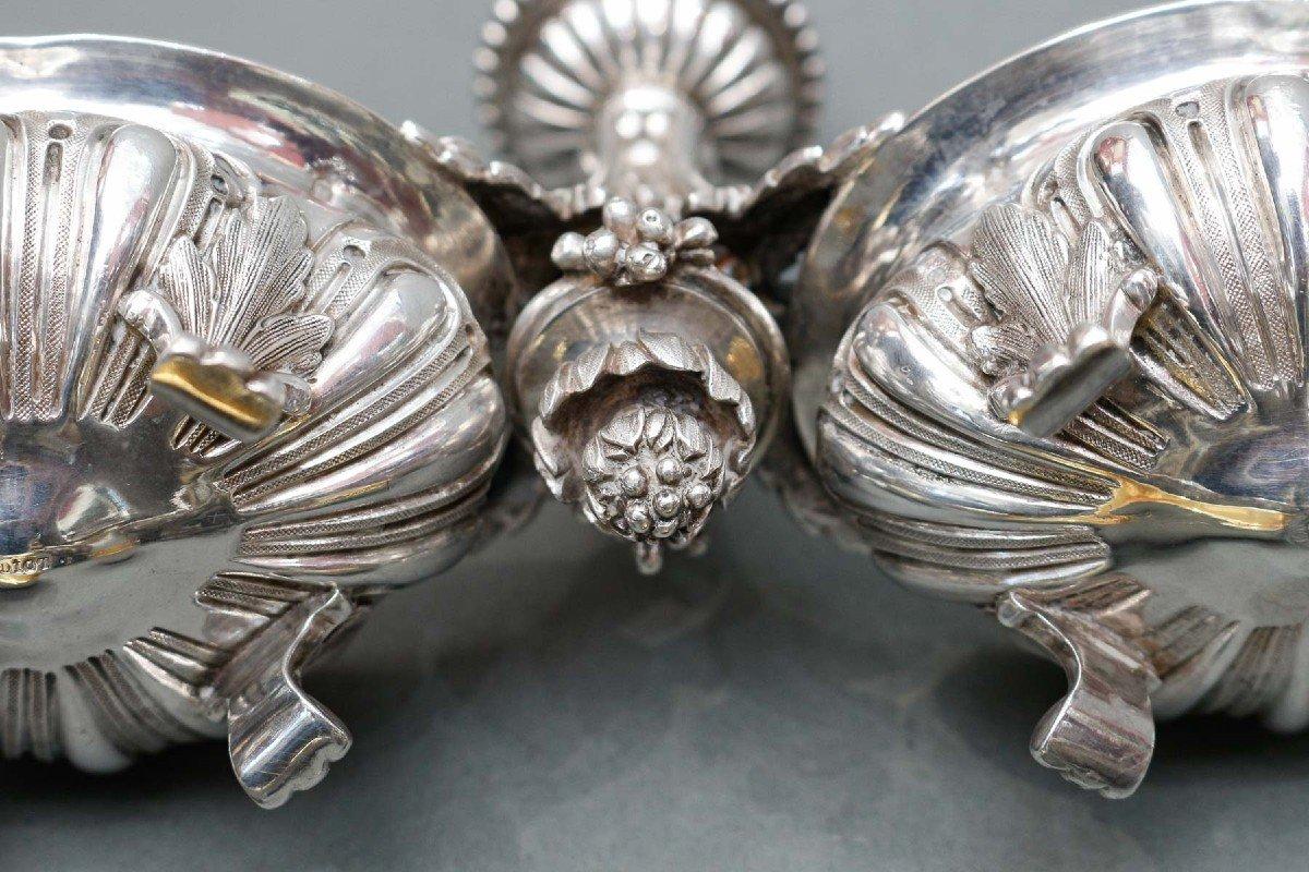 Sterling Silver Odiot - Pair Of Double Salt Cellars And Two Individual 19th Century Silver For Sale