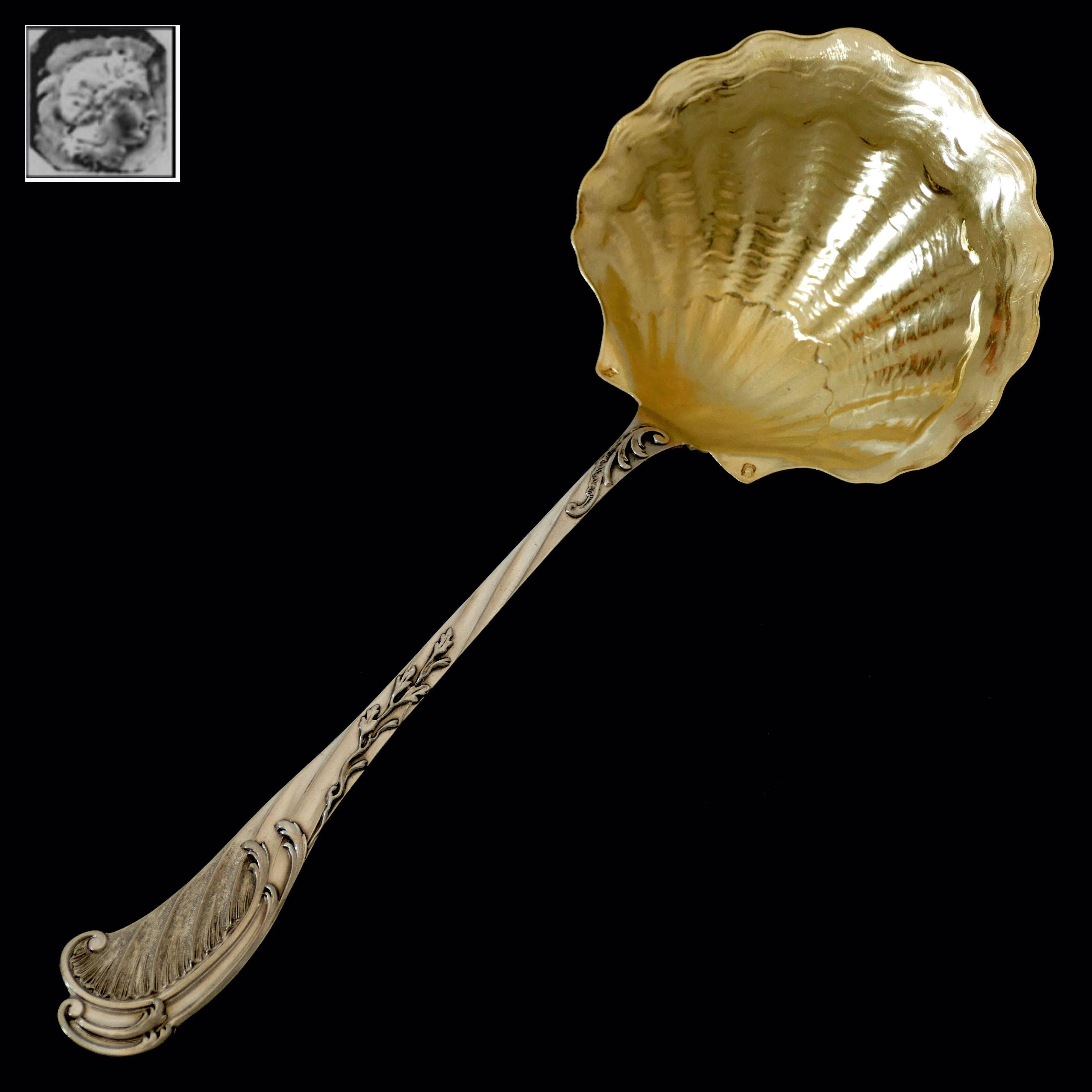 Rococo Odiot Rare French Sterling Silver 18 Karat Gold Strawberry Spoon