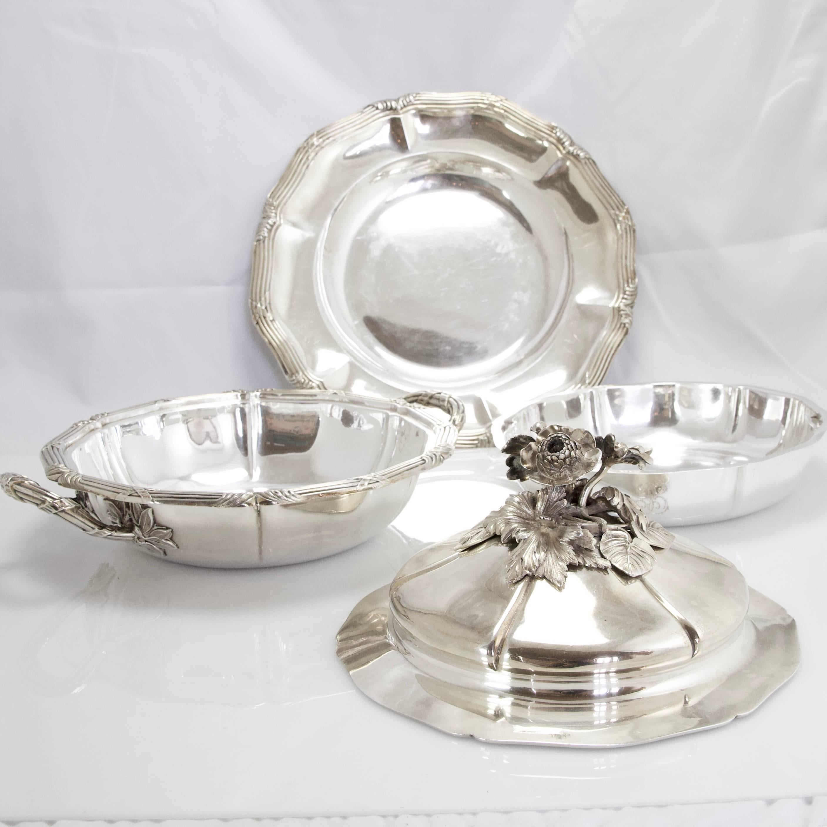 French Odiot Sterling Silver Covered Vegetables Dishes For Sale