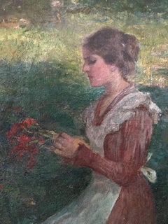 "Picking Flowers In The Meadow" Impressionist Hungarian Oil Painting on Canvas