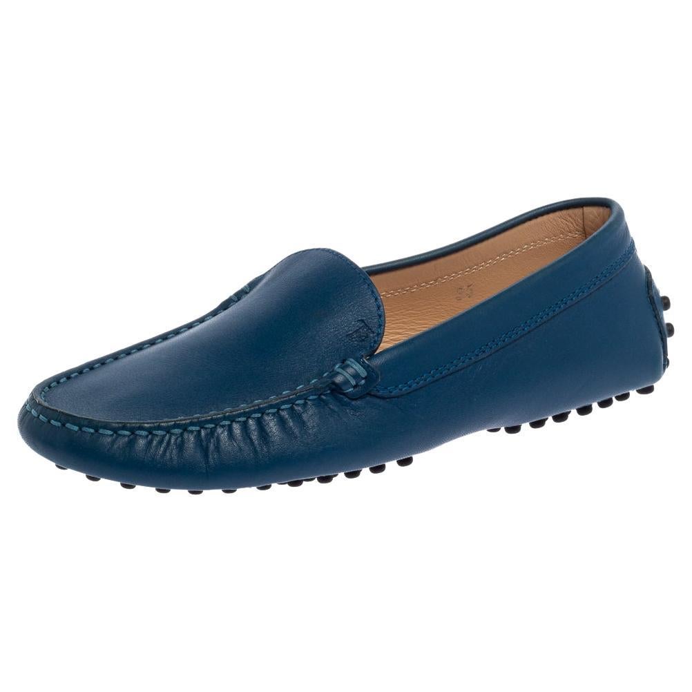 od's Blue Leather Slip On Loafers Size 35 For Sale