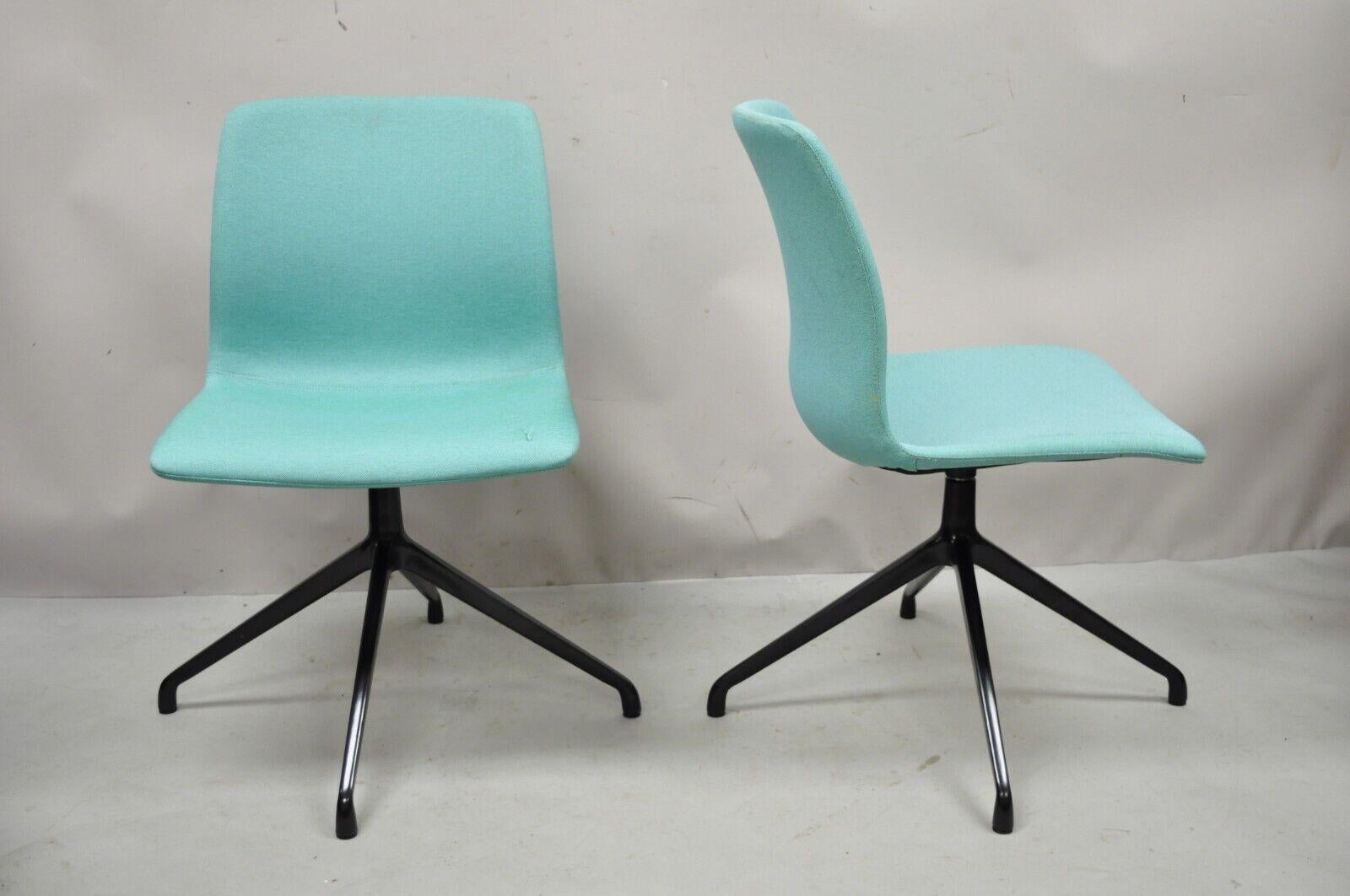 Modern ODS Hairpin Swivel Base Blue Upholstered Side Chair, a Pair For Sale
