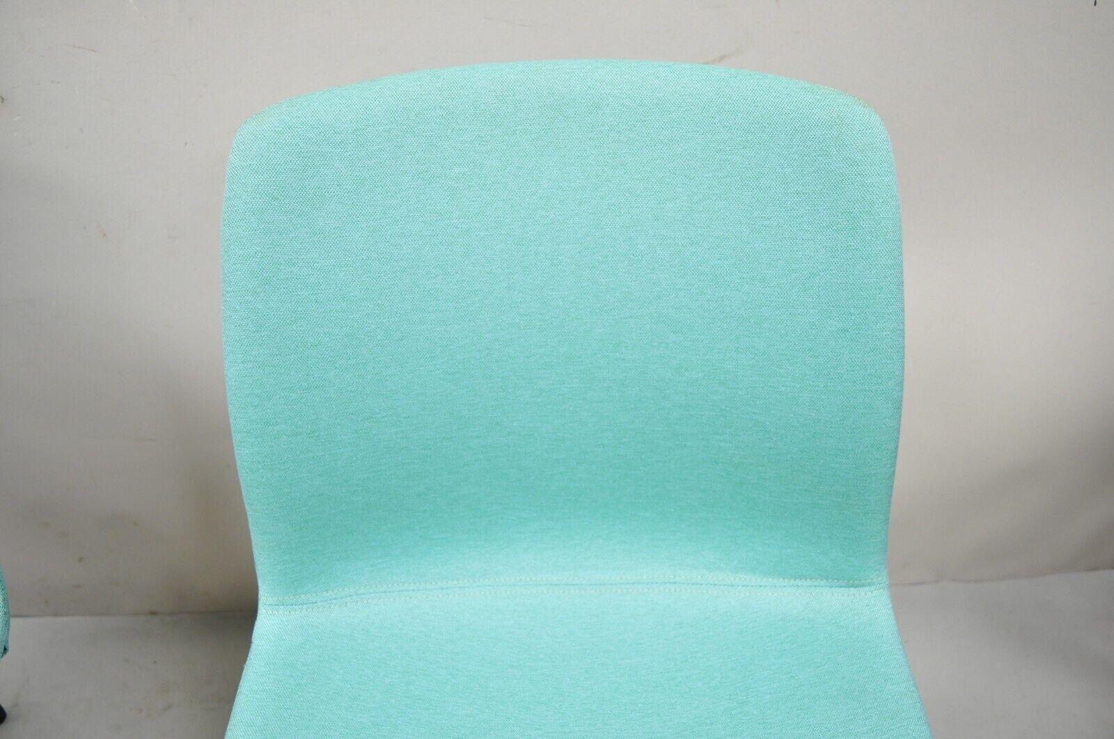 ODS Hairpin Swivel Base Blue Upholstered Side Chair, a Pair In Good Condition For Sale In Philadelphia, PA