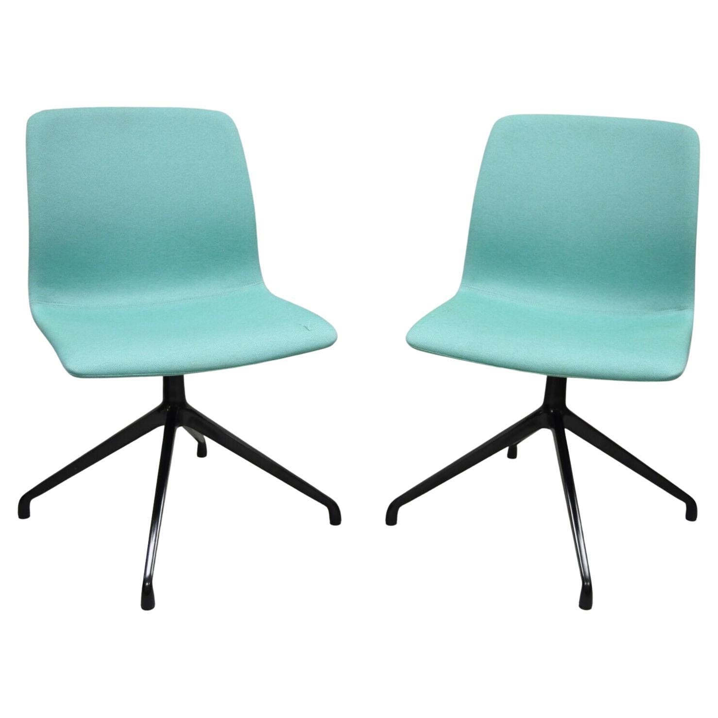 ODS Hairpin Swivel Base Blue Upholstered Side Chair, a Pair For Sale