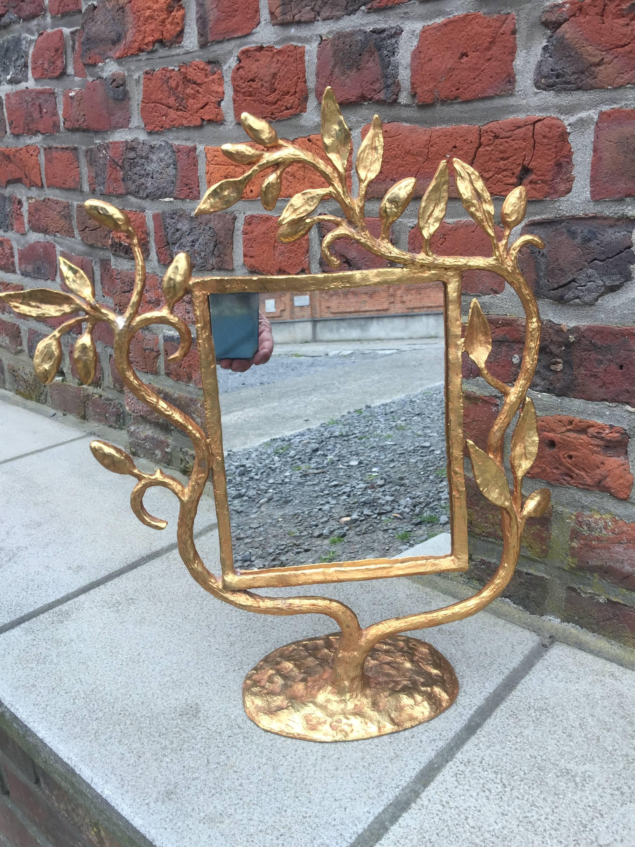 Modern Odyssée Paris, Gilt Metal Sculpture Mirror, circa 1980, Signed For Sale