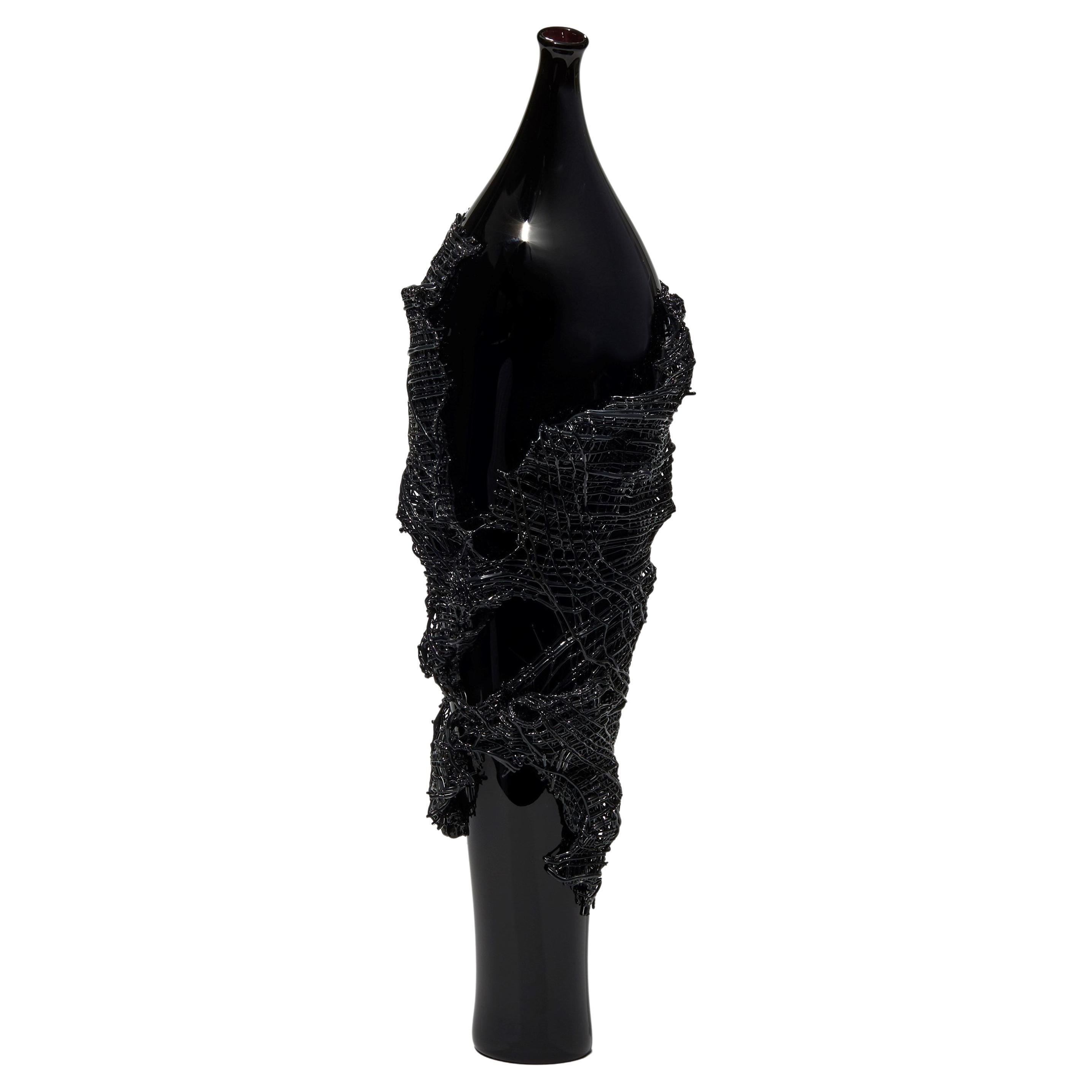 Odysseus, a unique black hand-blown glass sculpture by Cathryn Shilling