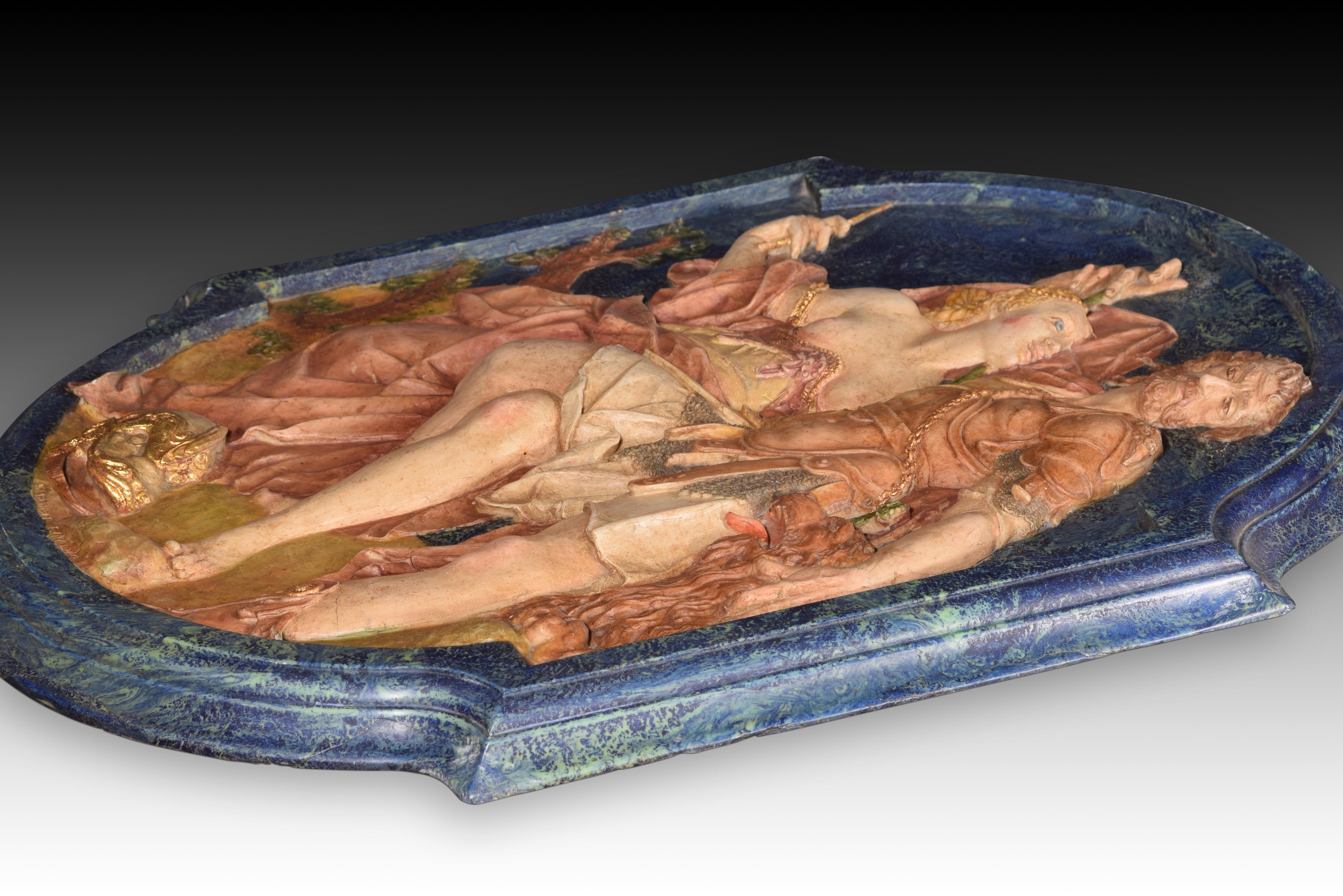 Odysseus und Circe, Relief. Modelliertes Alabaster. 20. Jahrhundert. im Zustand „Gut“ im Angebot in Madrid, ES