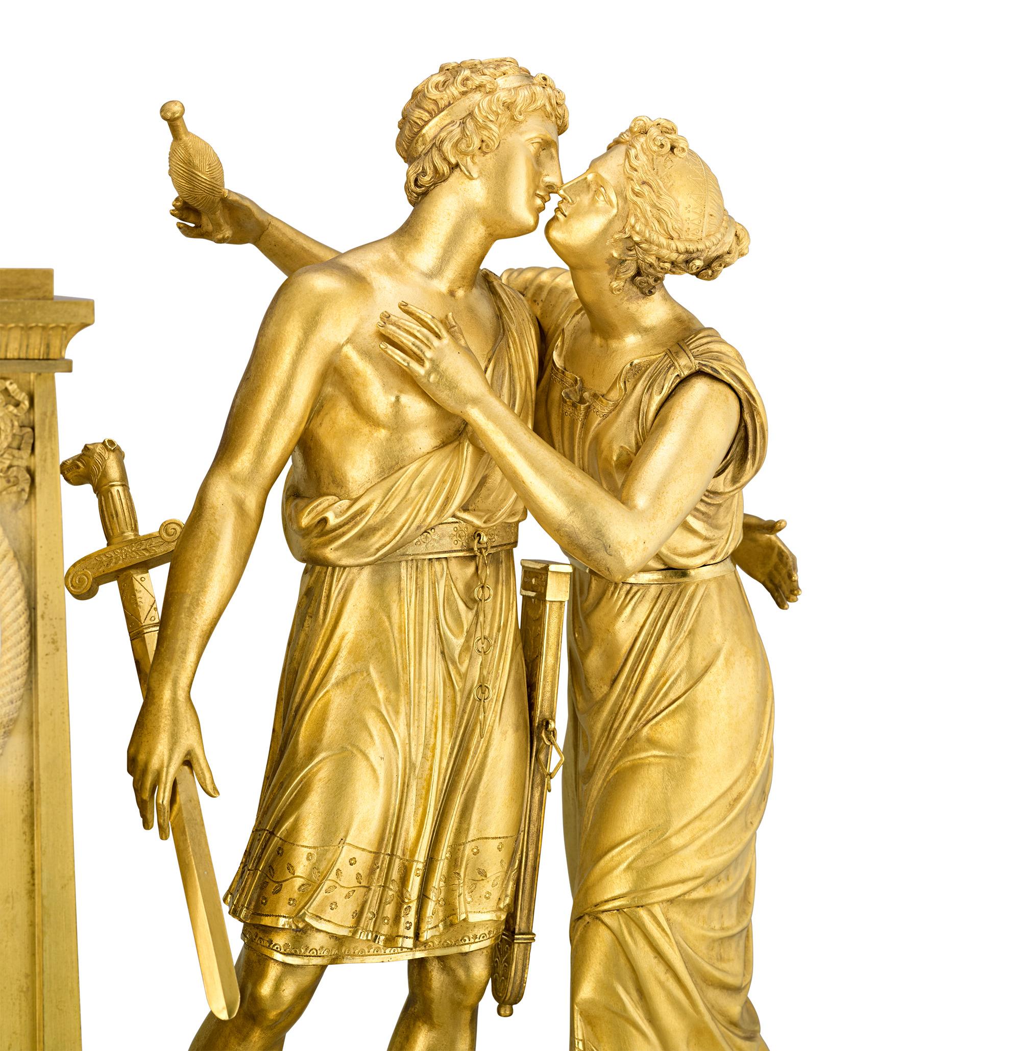 Odysseus and Theseus French Empire Mantle Clock by André Antoine Ravrio In Excellent Condition For Sale In New Orleans, LA