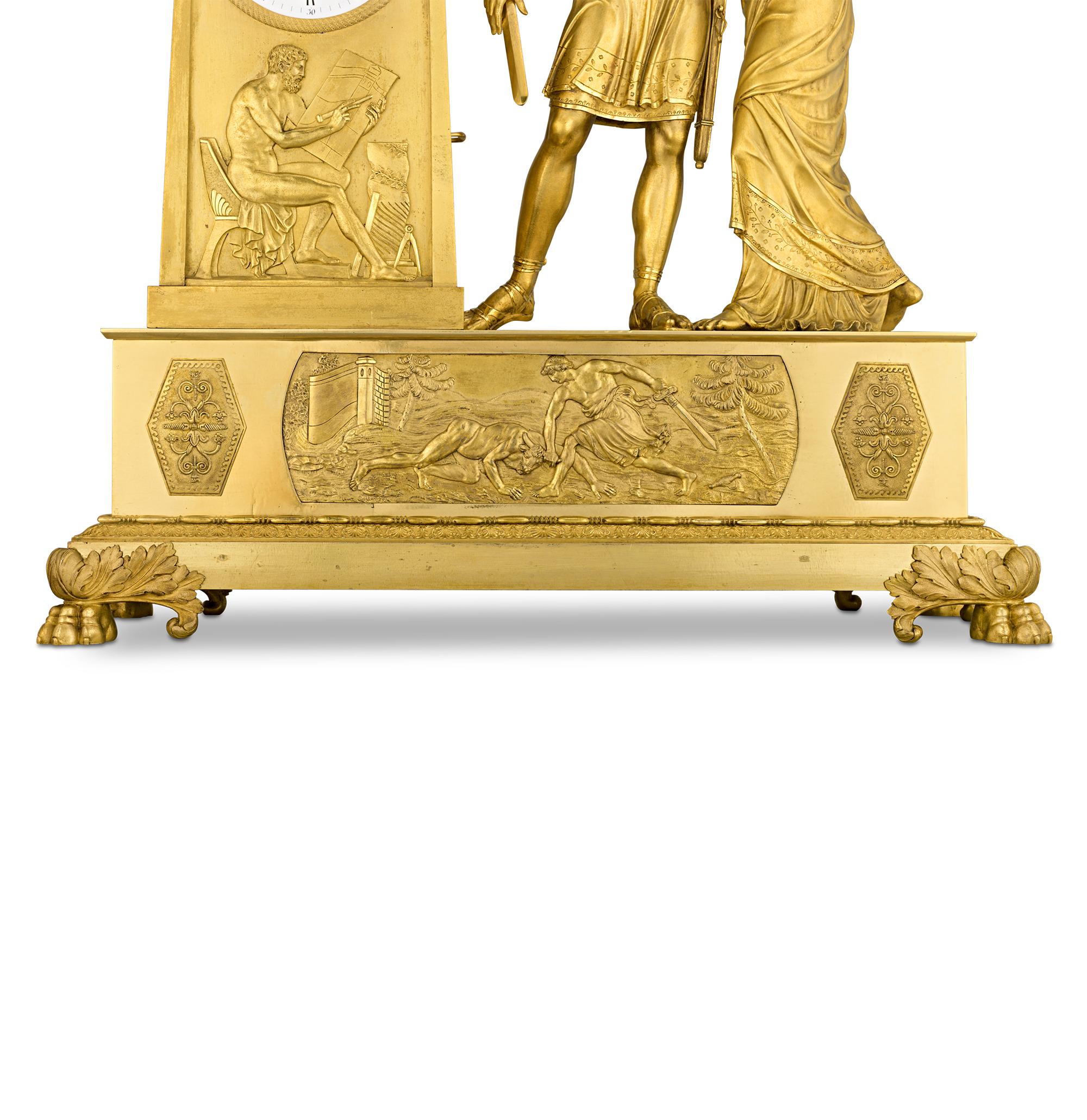 19th Century Odysseus and Theseus French Empire Mantle Clock by André Antoine Ravrio For Sale