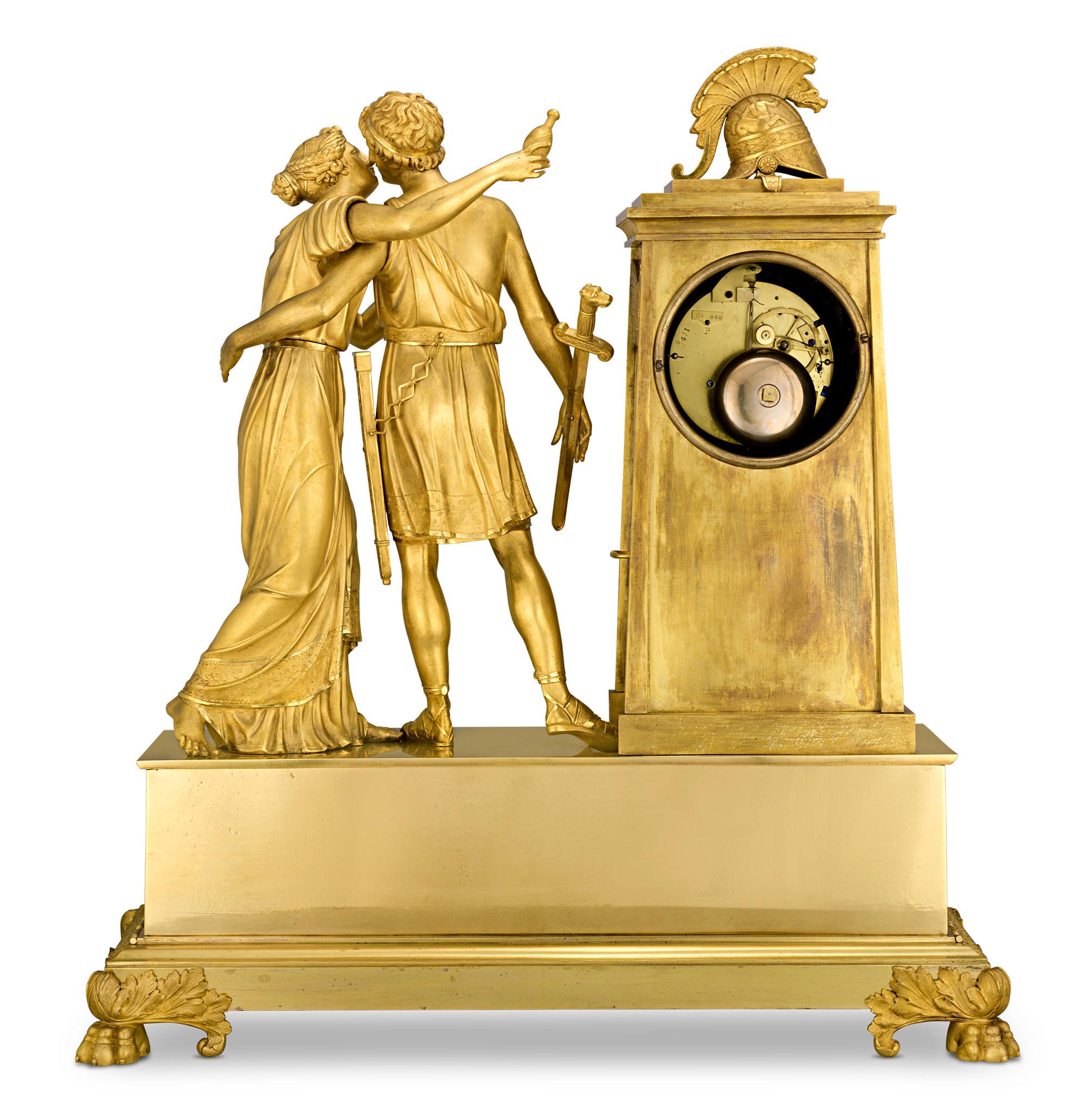 Odysseus and Theseus French Empire Mantle Clock by André Antoine Ravrio For Sale 1