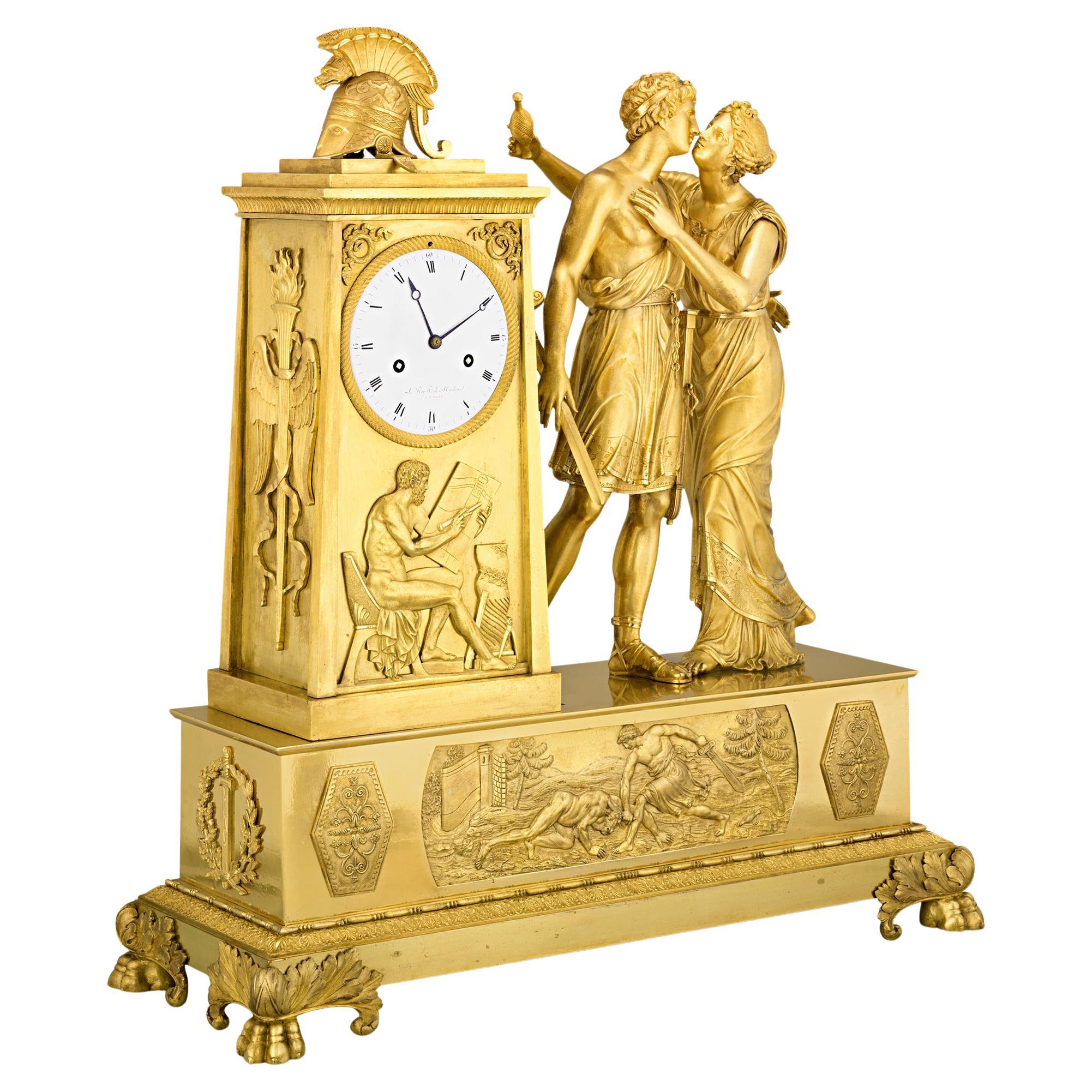Odysseus and Theseus French Empire Mantle Clock by André Antoine Ravrio