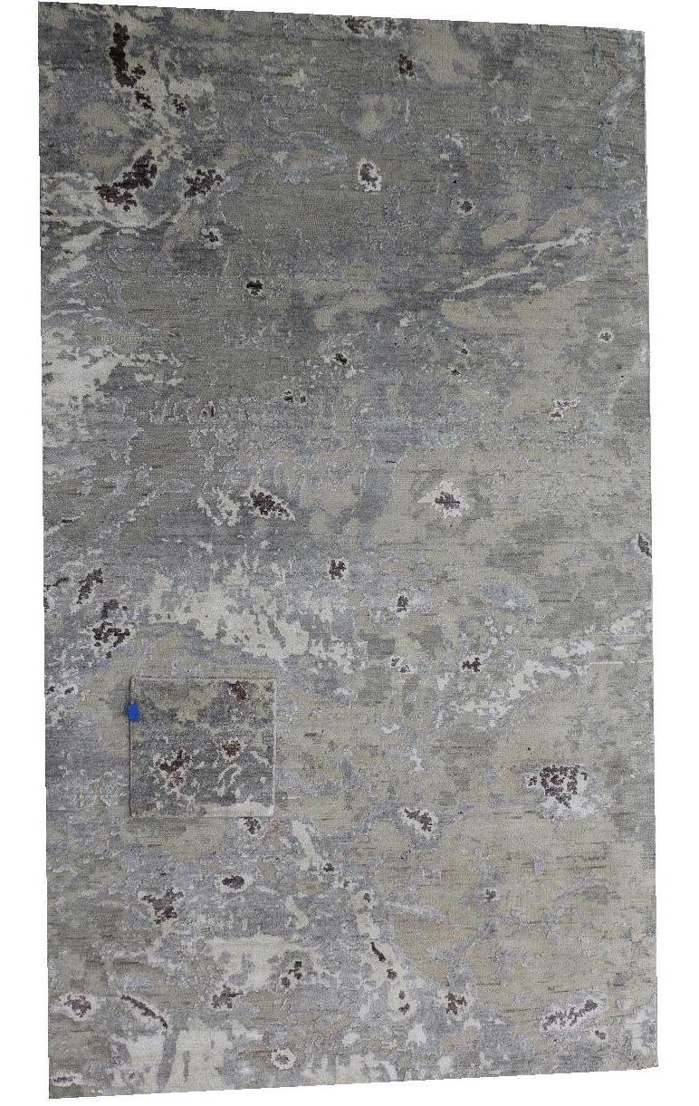 Other Organic Texture Abstract Grey Beige Wool and Silk Hand Knotted Rug in Stock