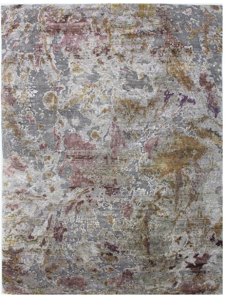 Eco-Friendly Wool and Re-purposed Silk Abstract Contemporary Rug in Stock For Sale