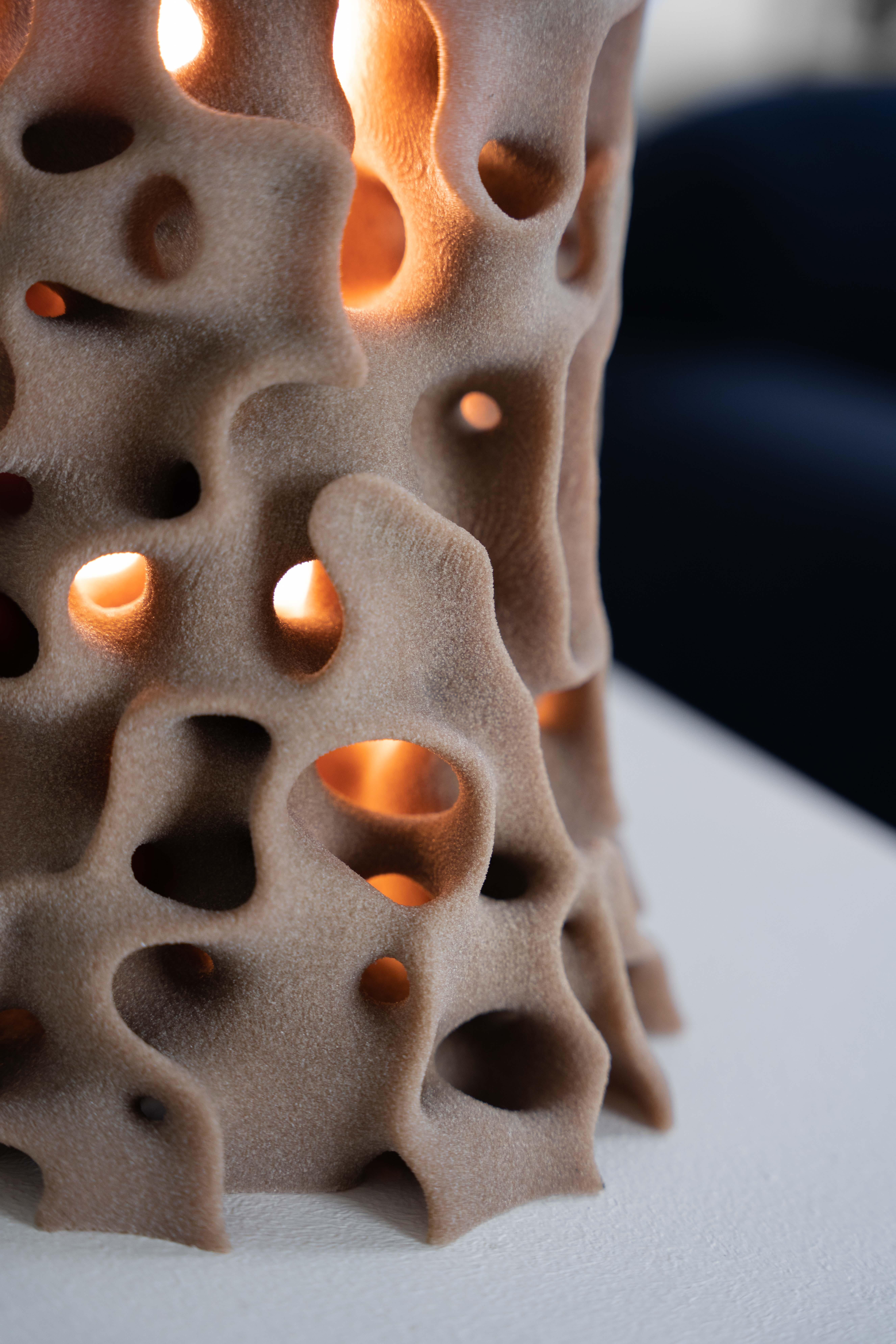 Contemporary Odyssey Table Lamp, 3D-Printed Sand, Sculptural Organic, Unique Ambient Lighting For Sale