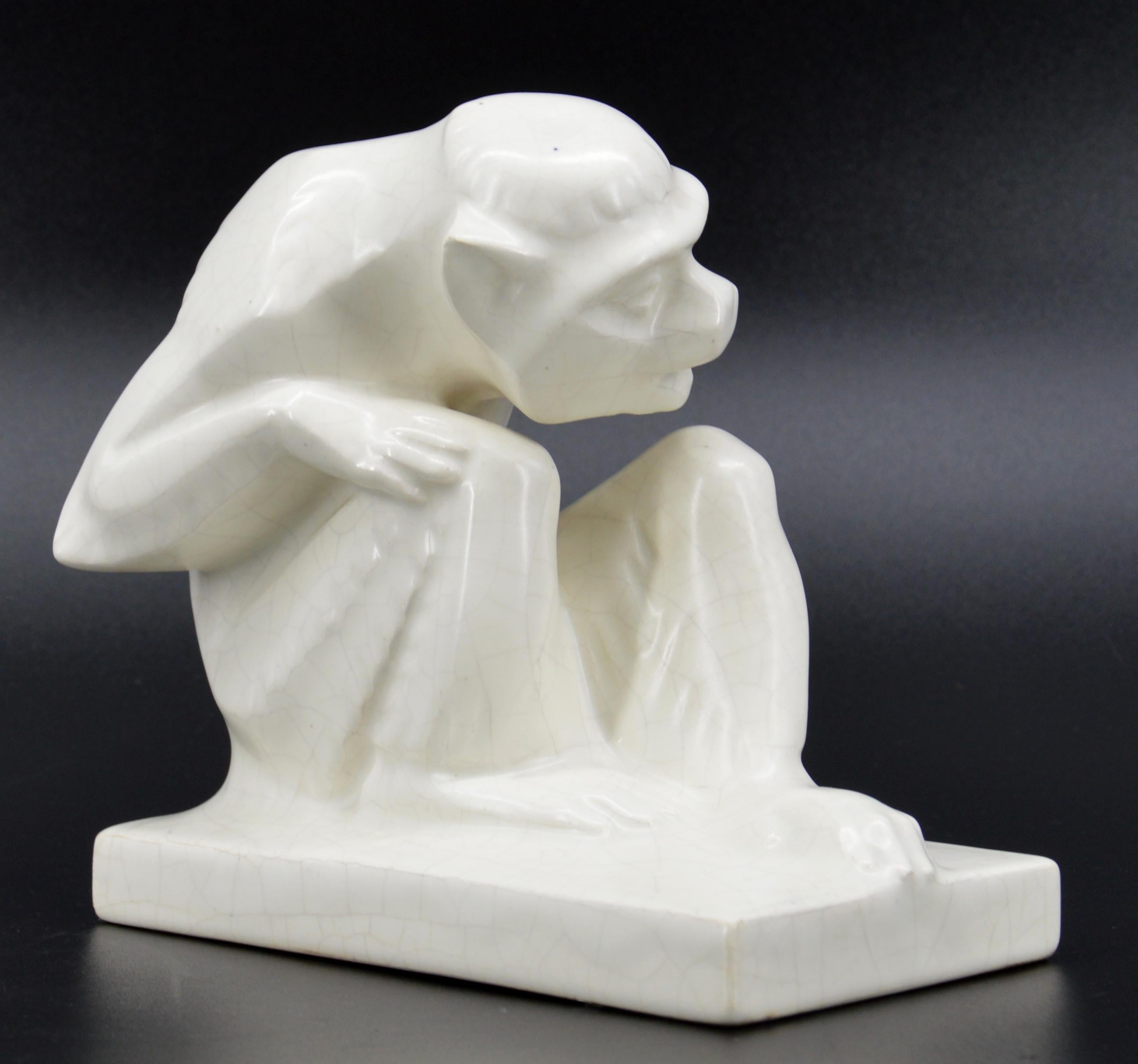 Mid-20th Century ODYV French Art Deco Ceramic Monkey, 1930 For Sale
