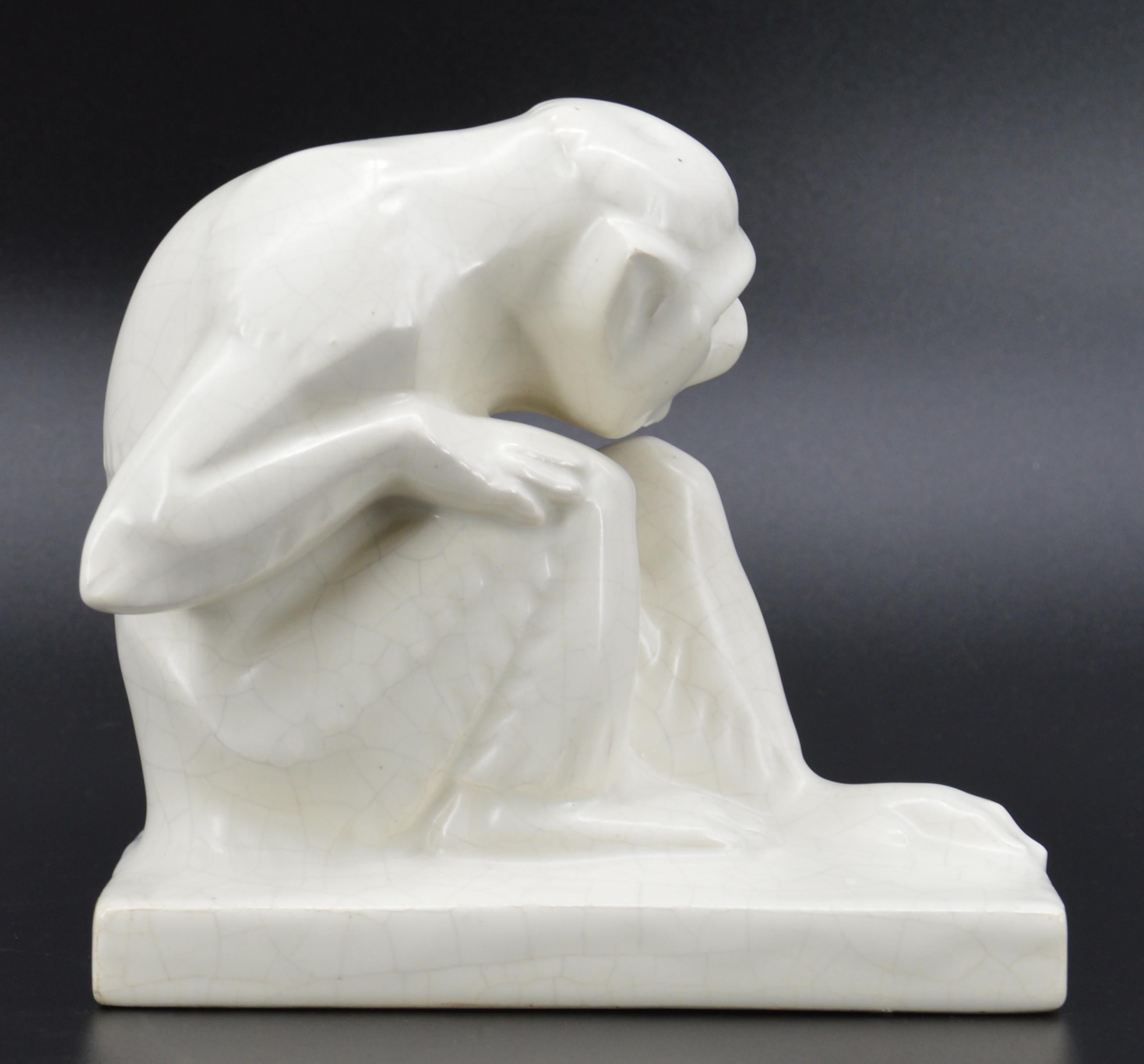 ODYV French Art Deco Ceramic Monkey, 1920 For Sale 1