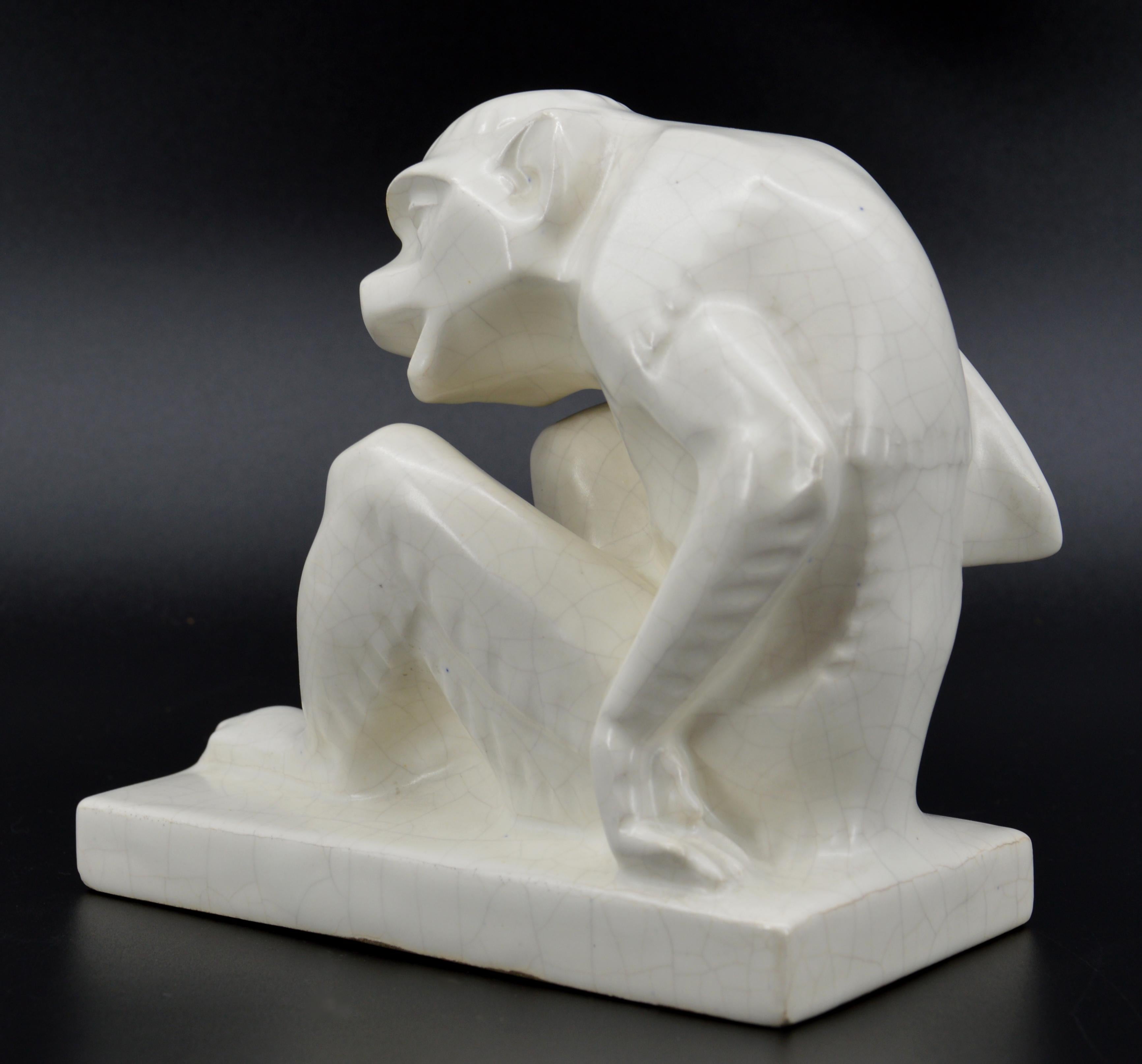 ODYV French Art Deco Ceramic Monkey, 1930 For Sale 3