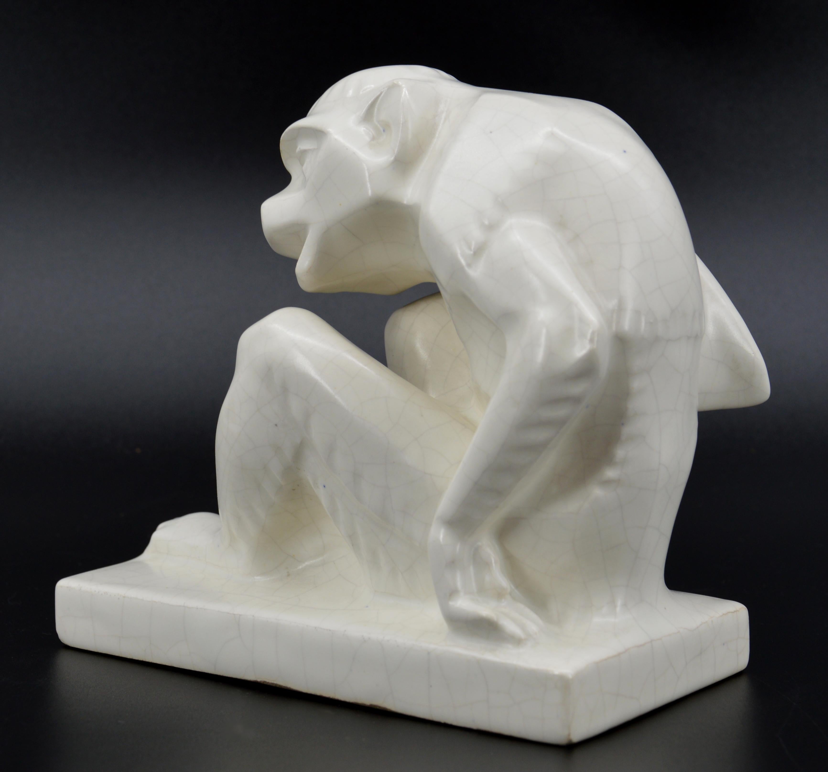 ODYV French Art Deco Ceramic Monkey, 1920 For Sale 3